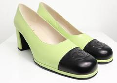 Chanel Green Two Tones Leather Loafers Shoes
