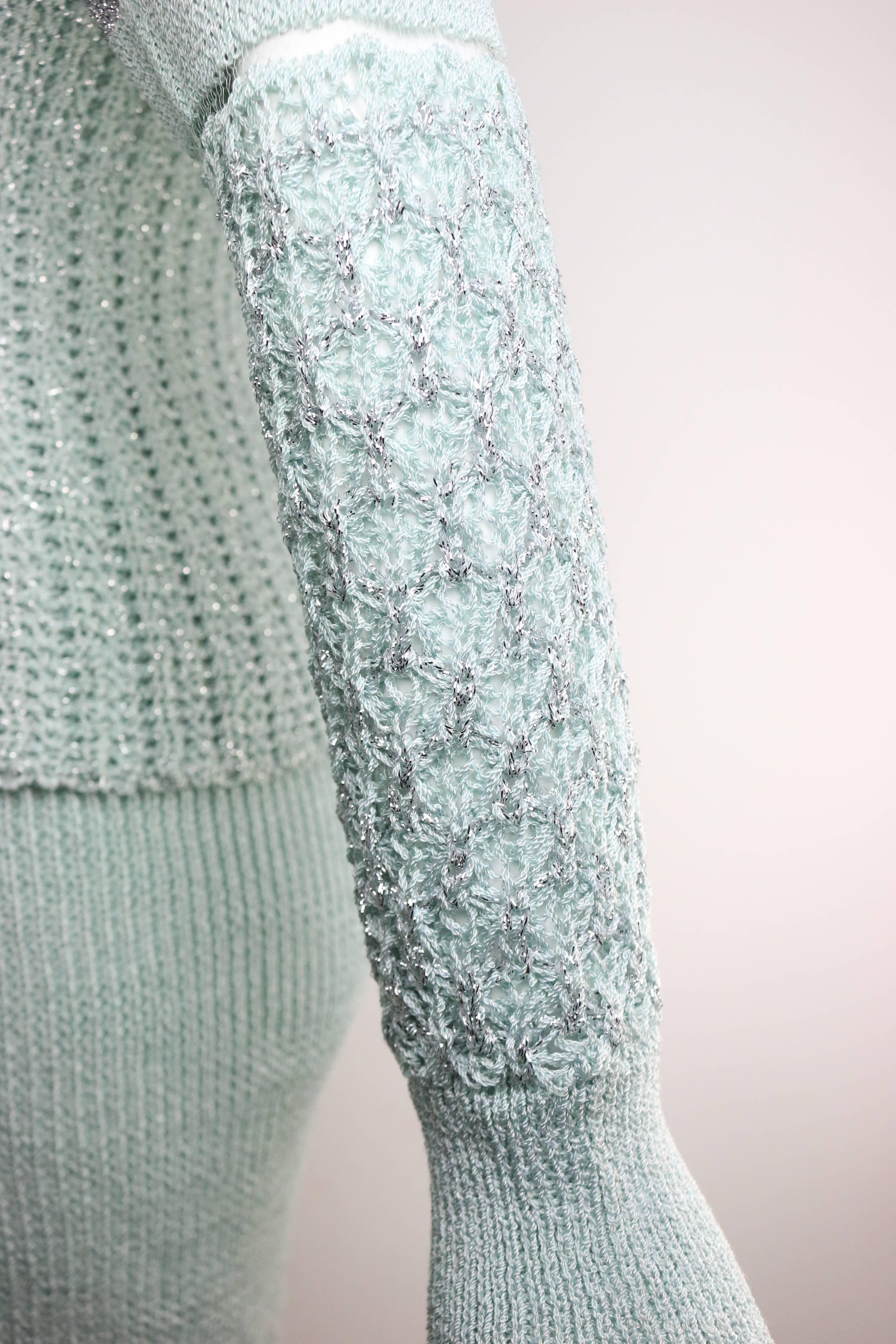 Christian Lacroix Mint Metallic Knitted Two Piece In New Condition For Sale In Sheung Wan, HK