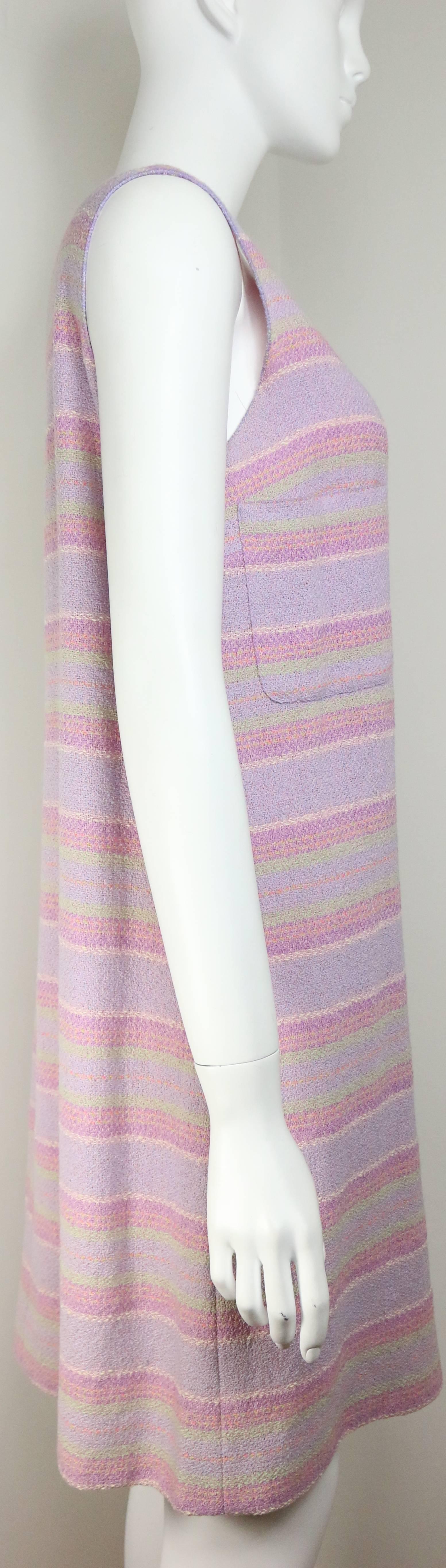 Gray Chanel Multi-Colored Wool Blend Striped Tweed Dress For Sale