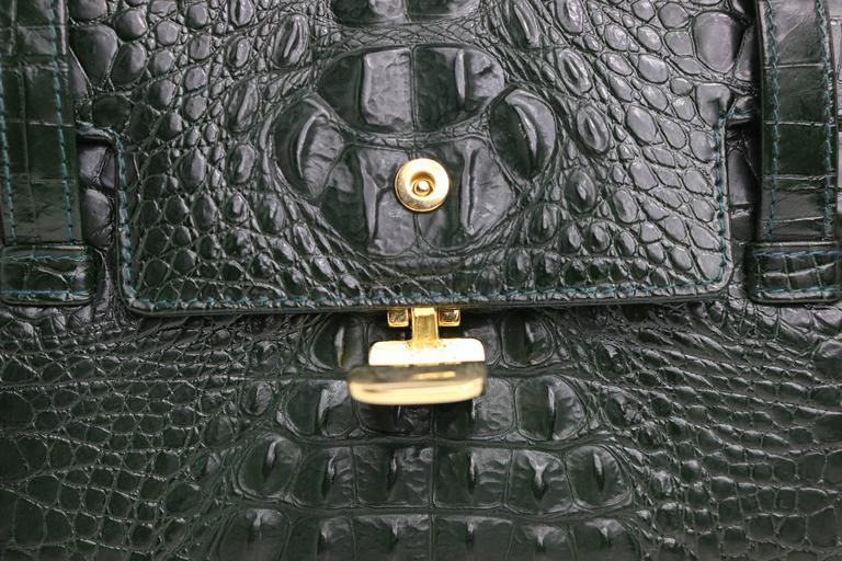 Georges Rech Dark Green Croc Embossed Leather Kelly Style Handbag