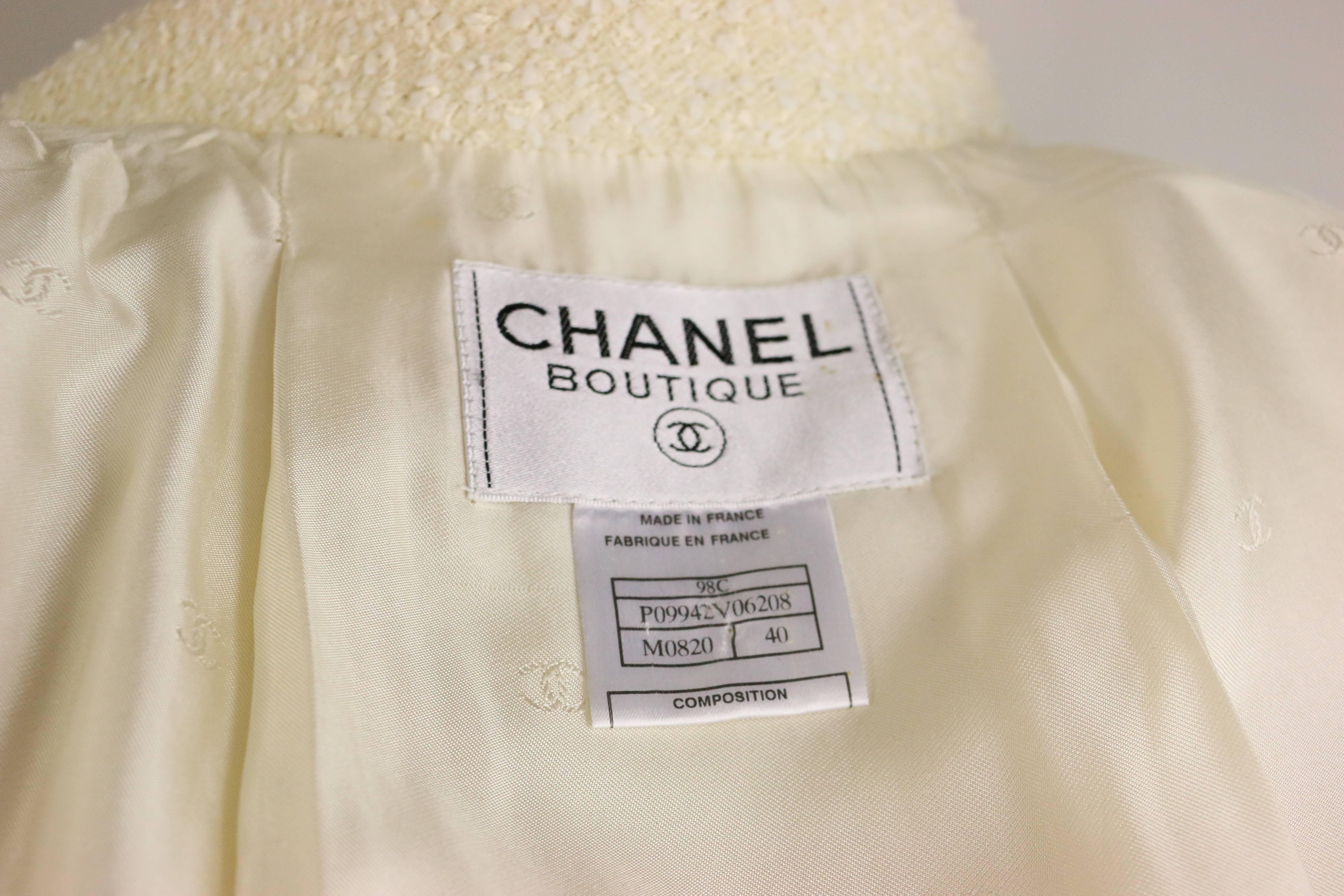 Chanel Classic Ivory White Tweed Jacket 1