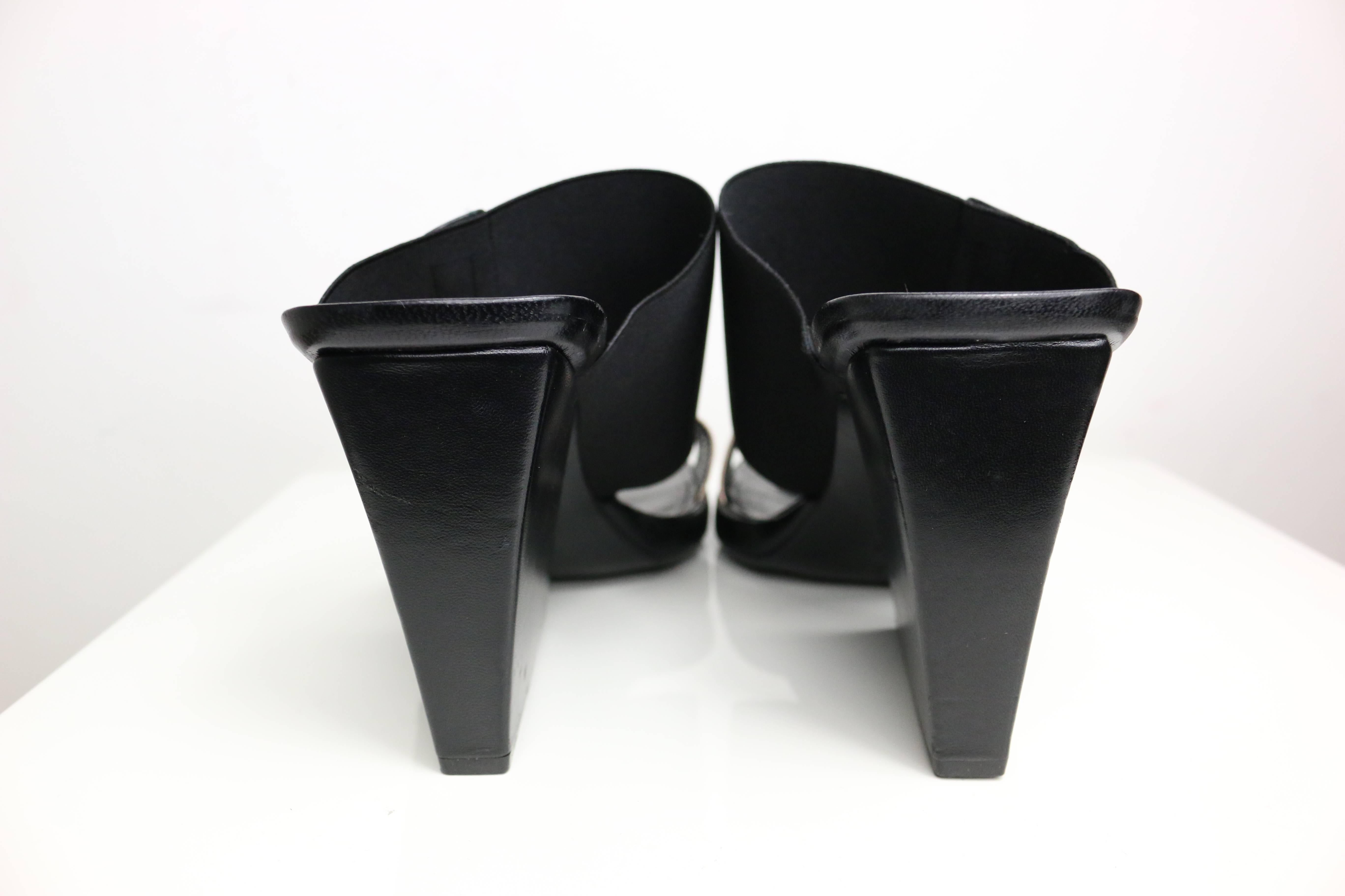 Black Chanel Bi Tone Strap Wedge Shoes 