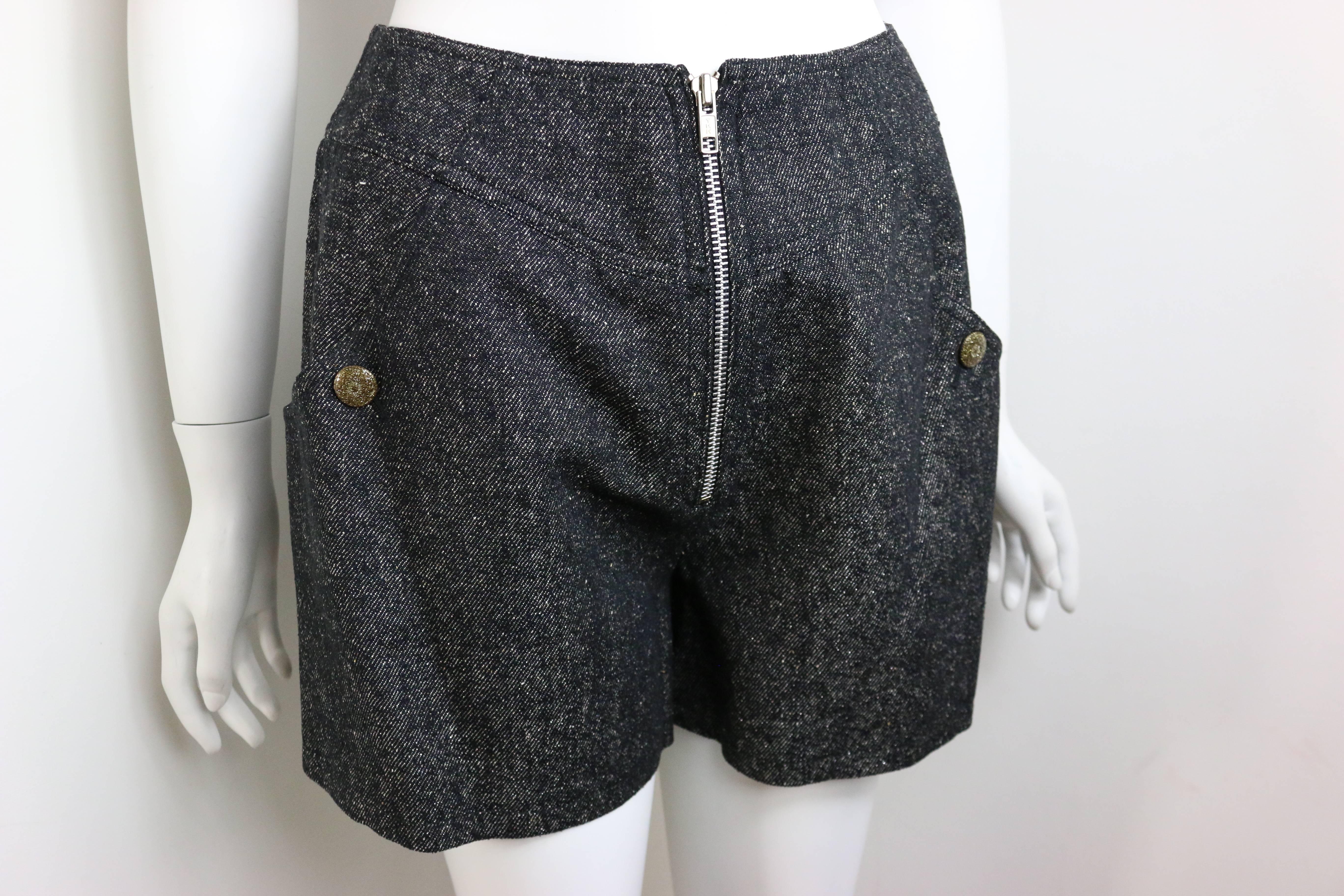 Christian Lacroix Grey Denim Metallic Double Breasted Jacket and Shorts Suit 2