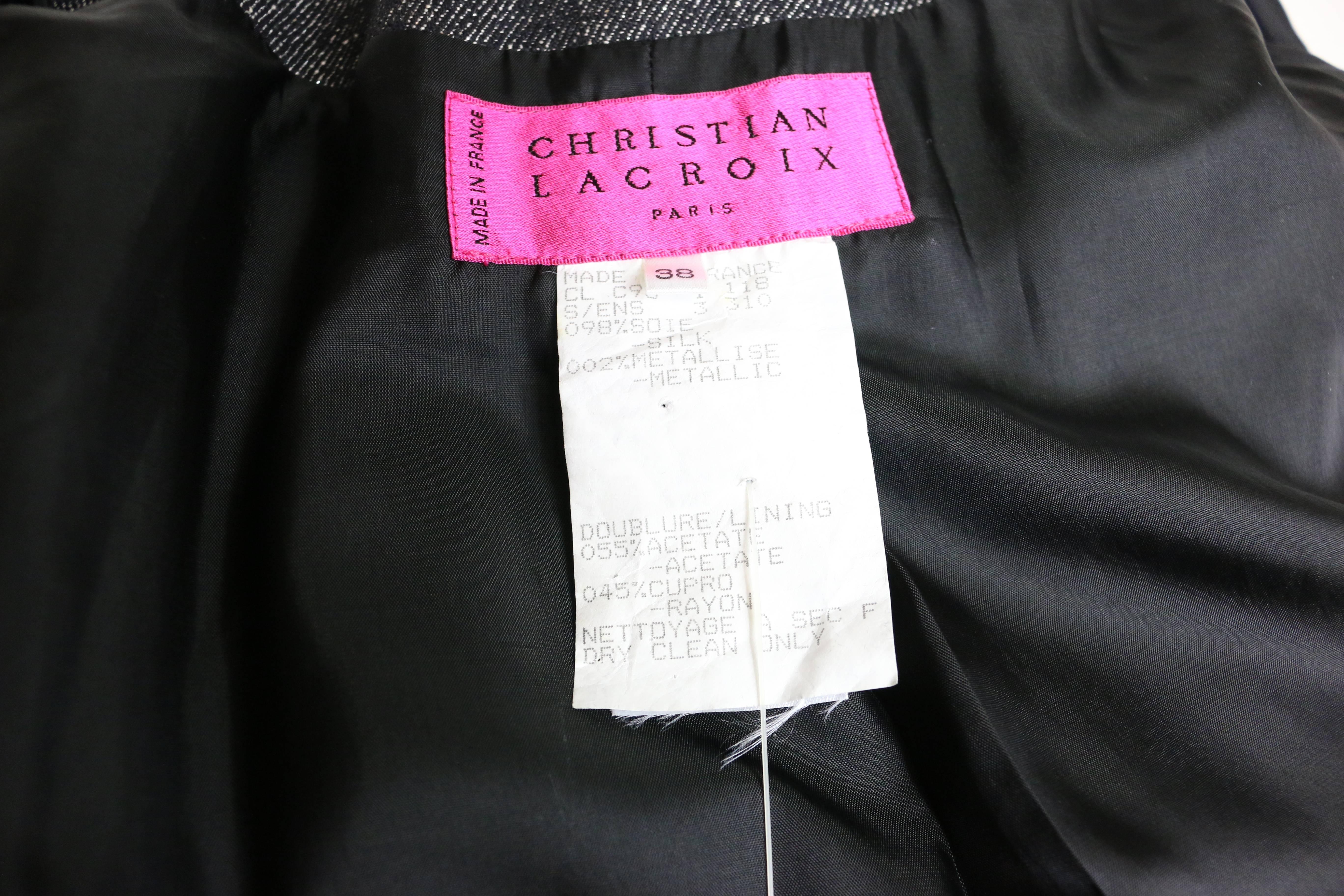 Christian Lacroix Grey Denim Metallic Double Breasted Jacket and Shorts Suit 4