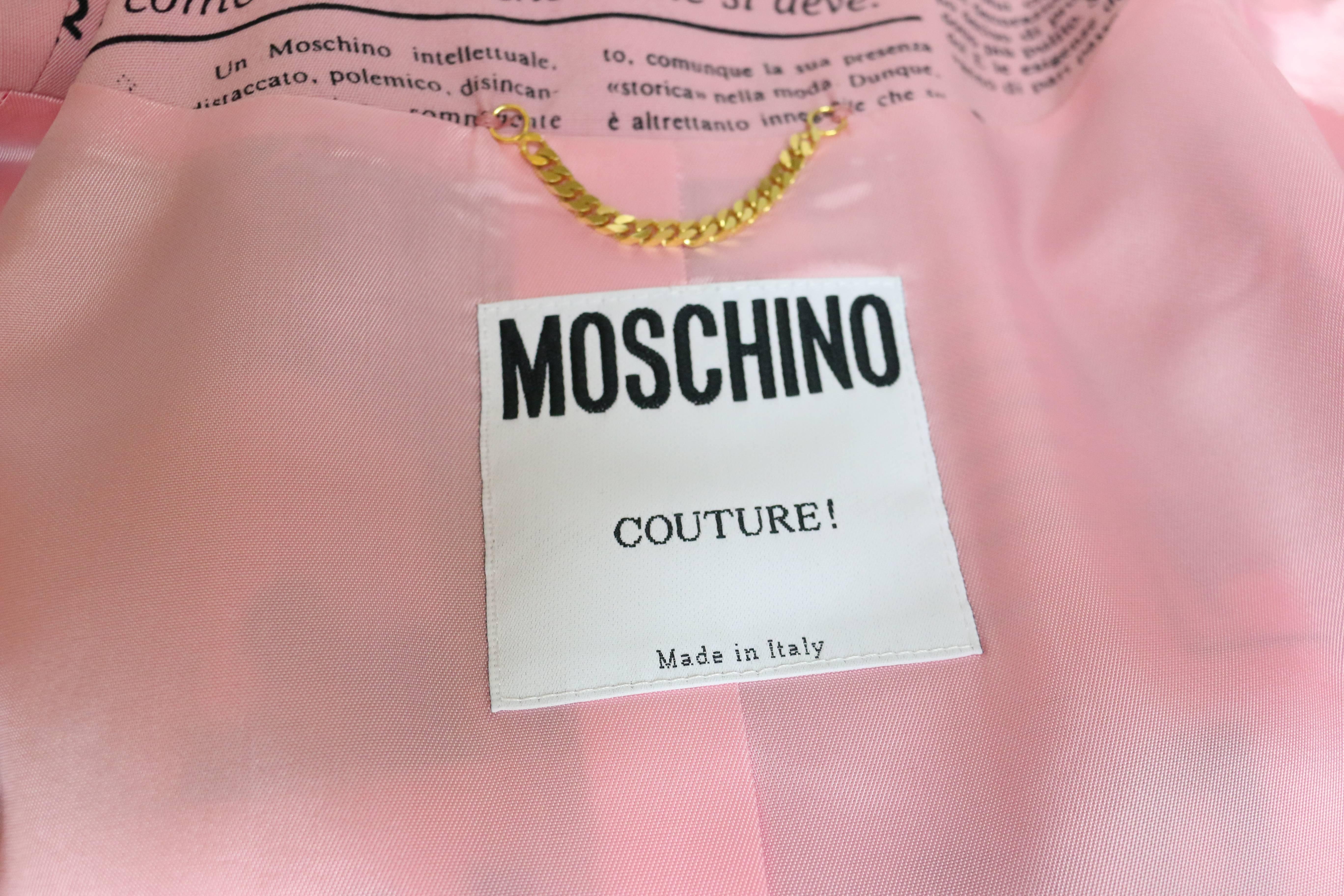 Moschino Couture Pink Newsprint Jacket In Excellent Condition For Sale In Sheung Wan, HK
