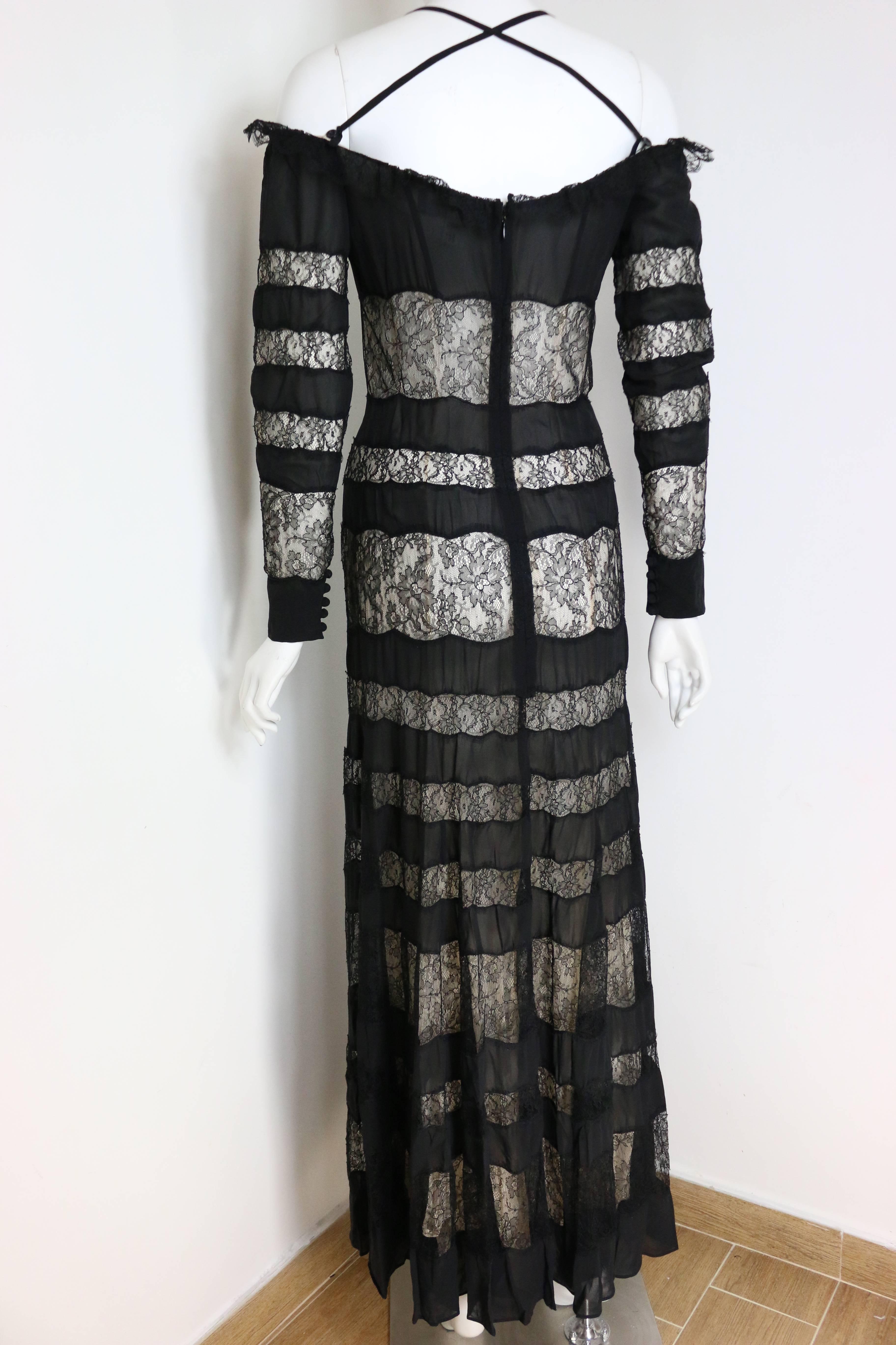 Jacques Molko Couture Black And Nude Silk Lace Maxi Dress  1