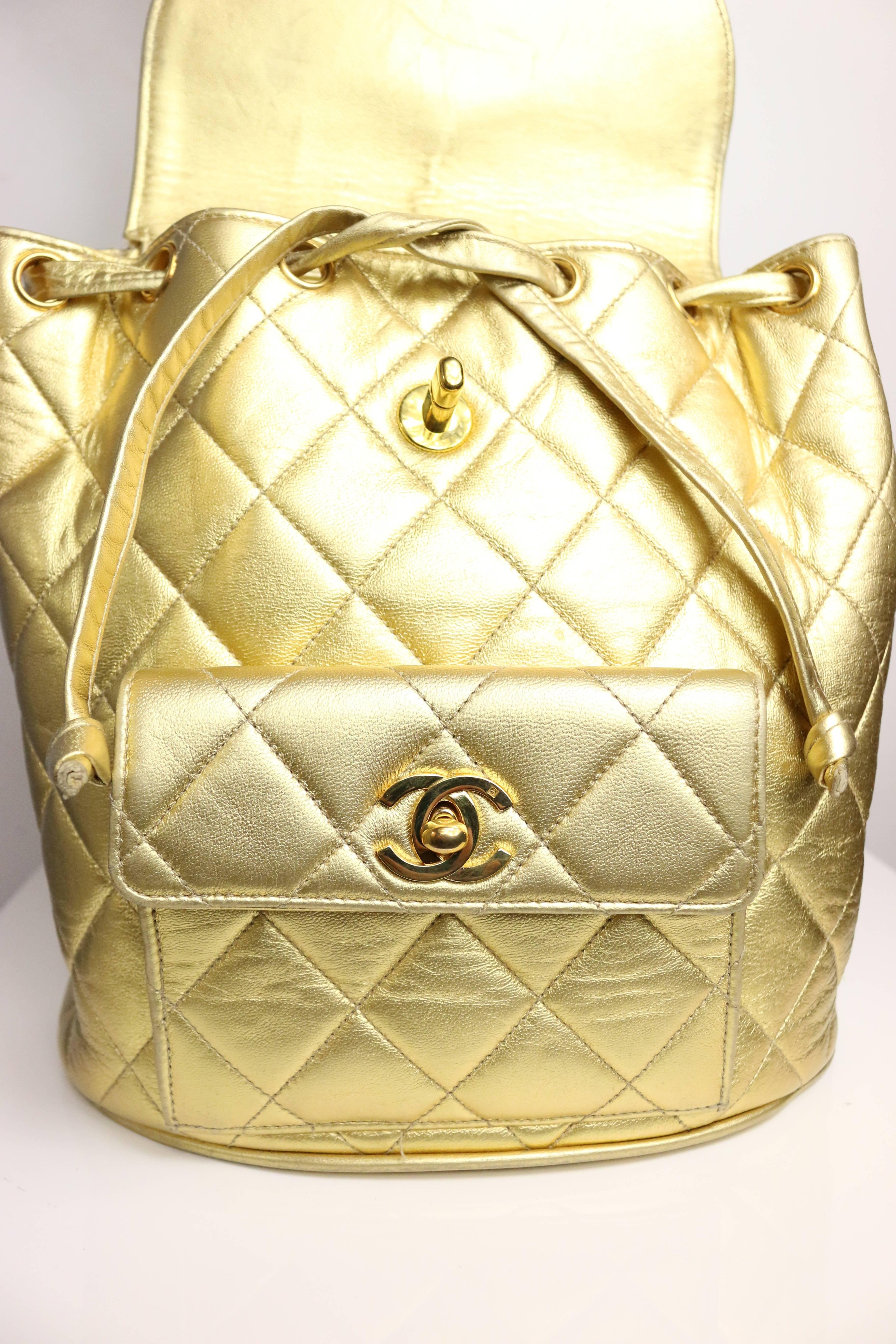 Chanel Gold Lambskin Backpack Bag In Excellent Condition In Sheung Wan, HK