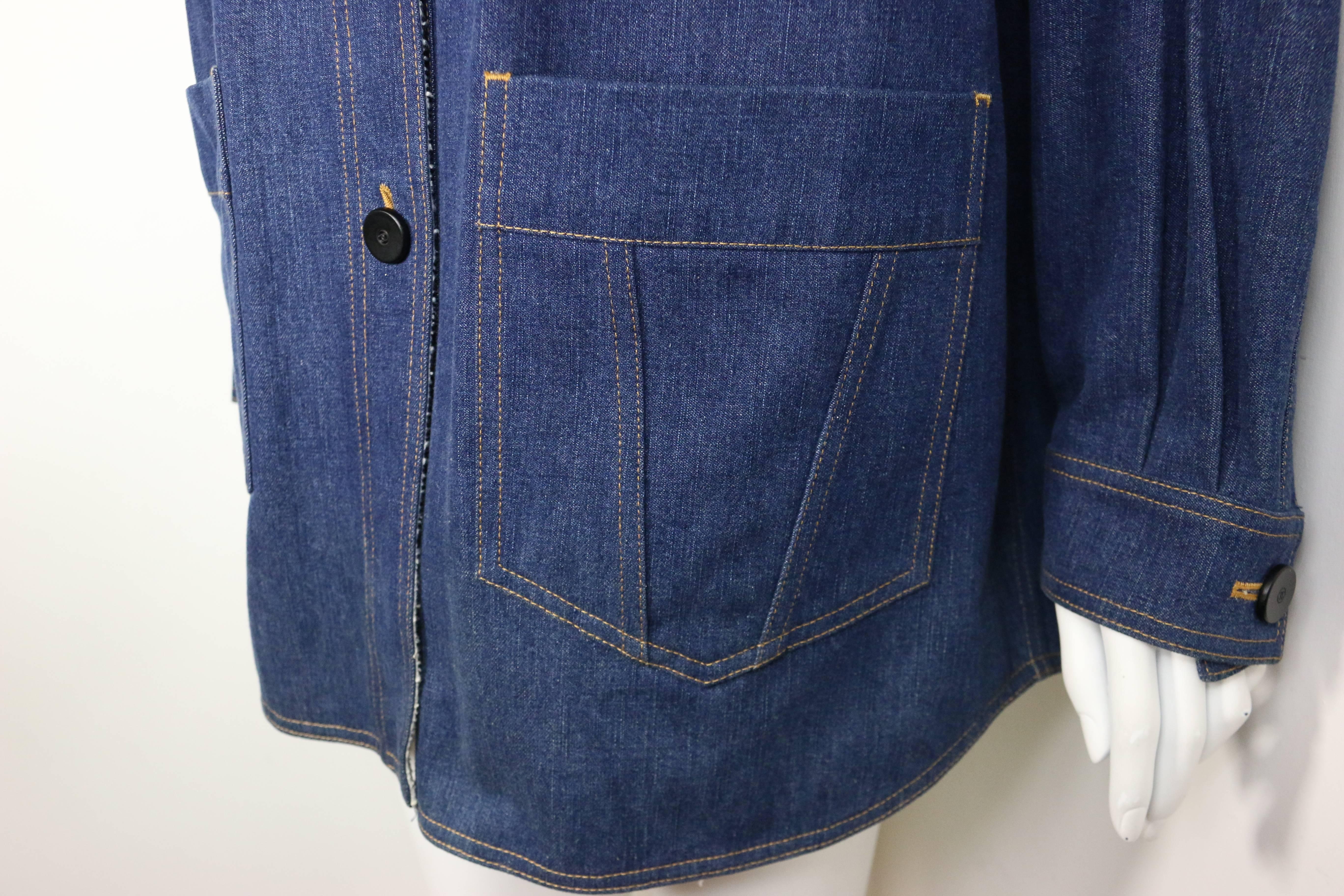 - Chanel Denim Jacket from 1999 cruise collection. 

- Featuring five front black "CC" logo buttons, two front pockets and one "CC" logo button on each cuff. 

- Made in France. 

- Size 38. 

- 100% cotton. Double