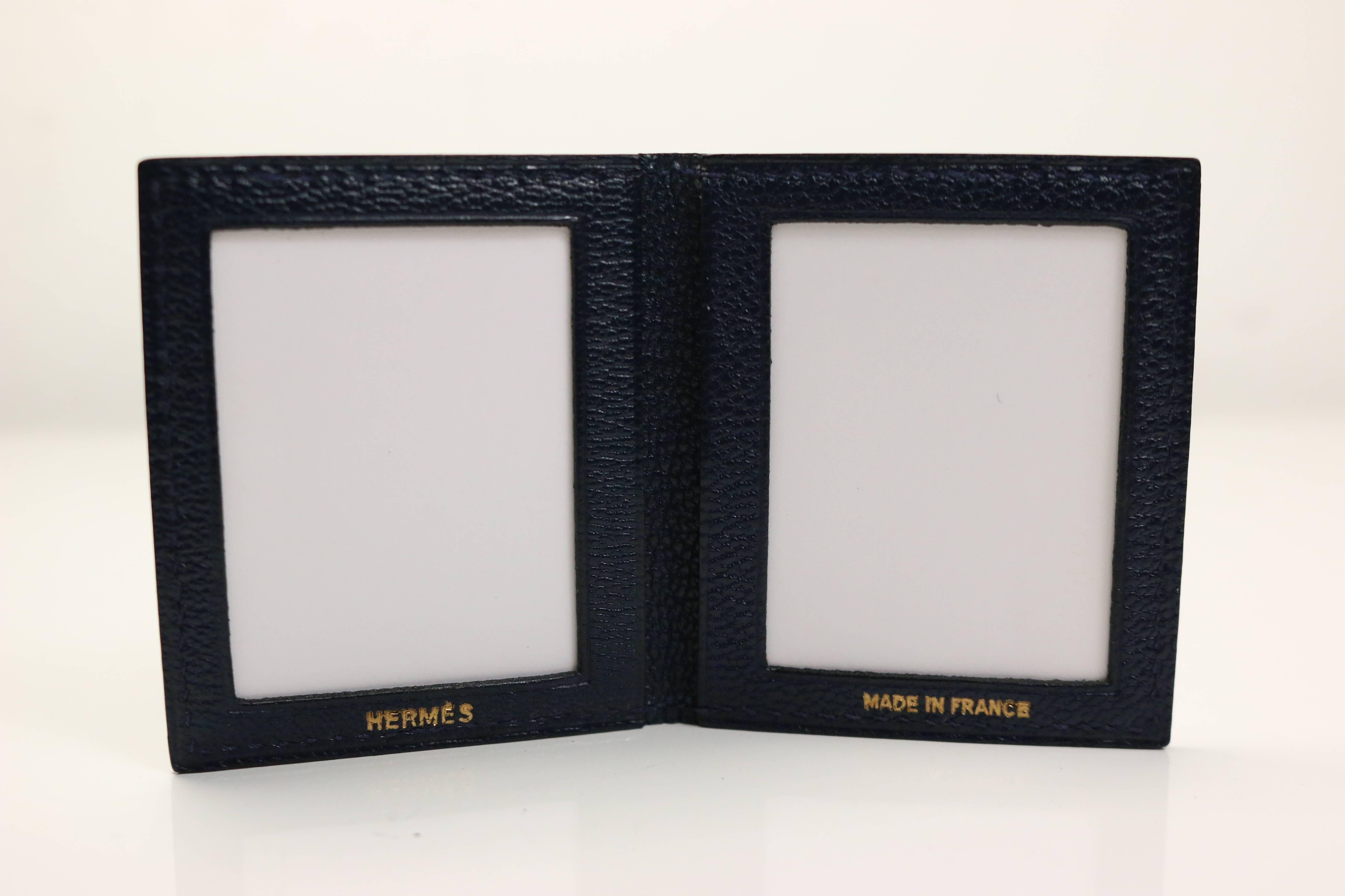 - Hermes Blue Lizard Duo Folding Travel Picture Frame. 

- Height: 2.5in I Length: 2in (single) 

- Include: Original box. 