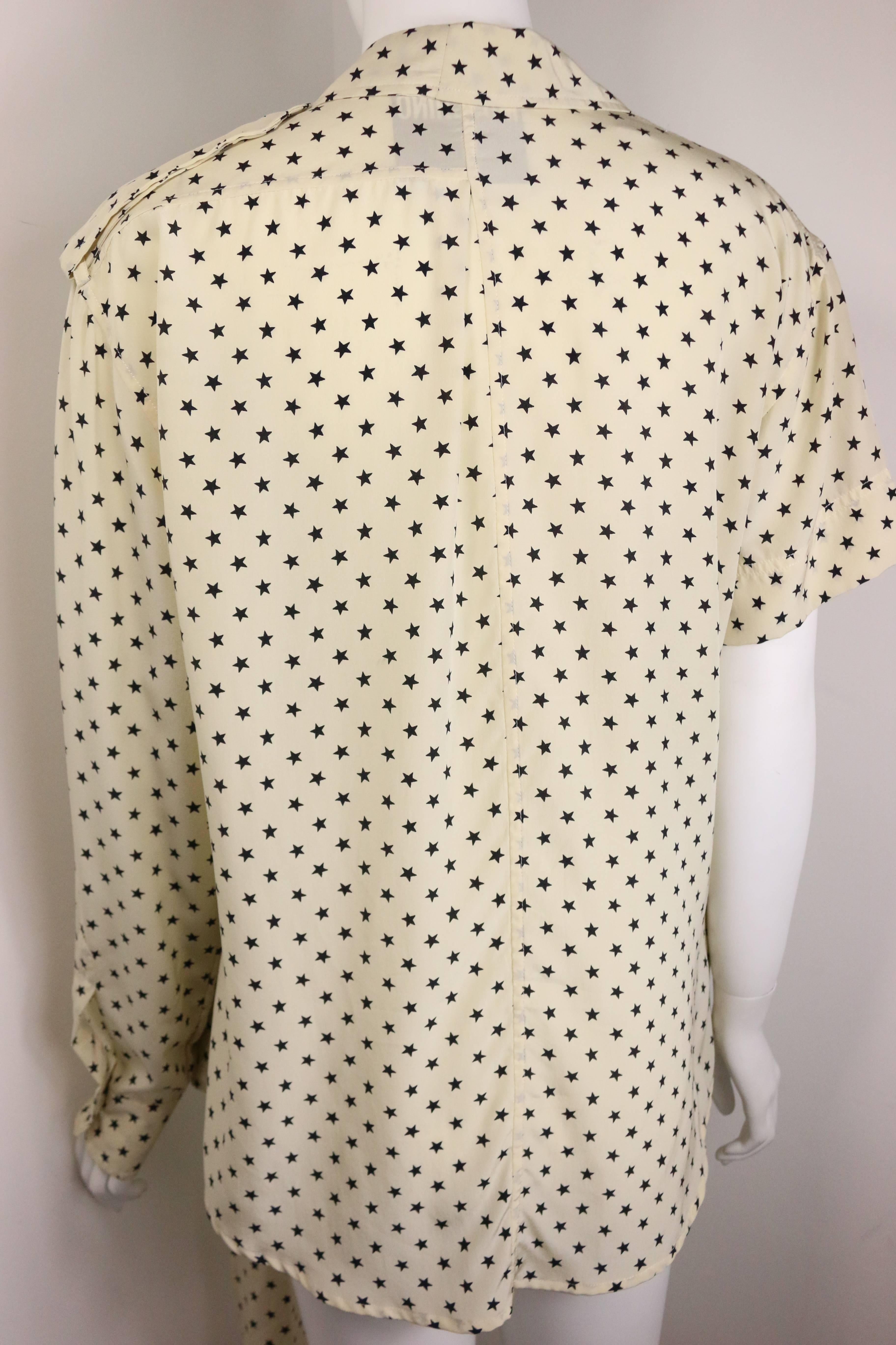 Moschino Couture Ivory Star Pattern Asymmetric Silk Shirt In Excellent Condition For Sale In Sheung Wan, HK