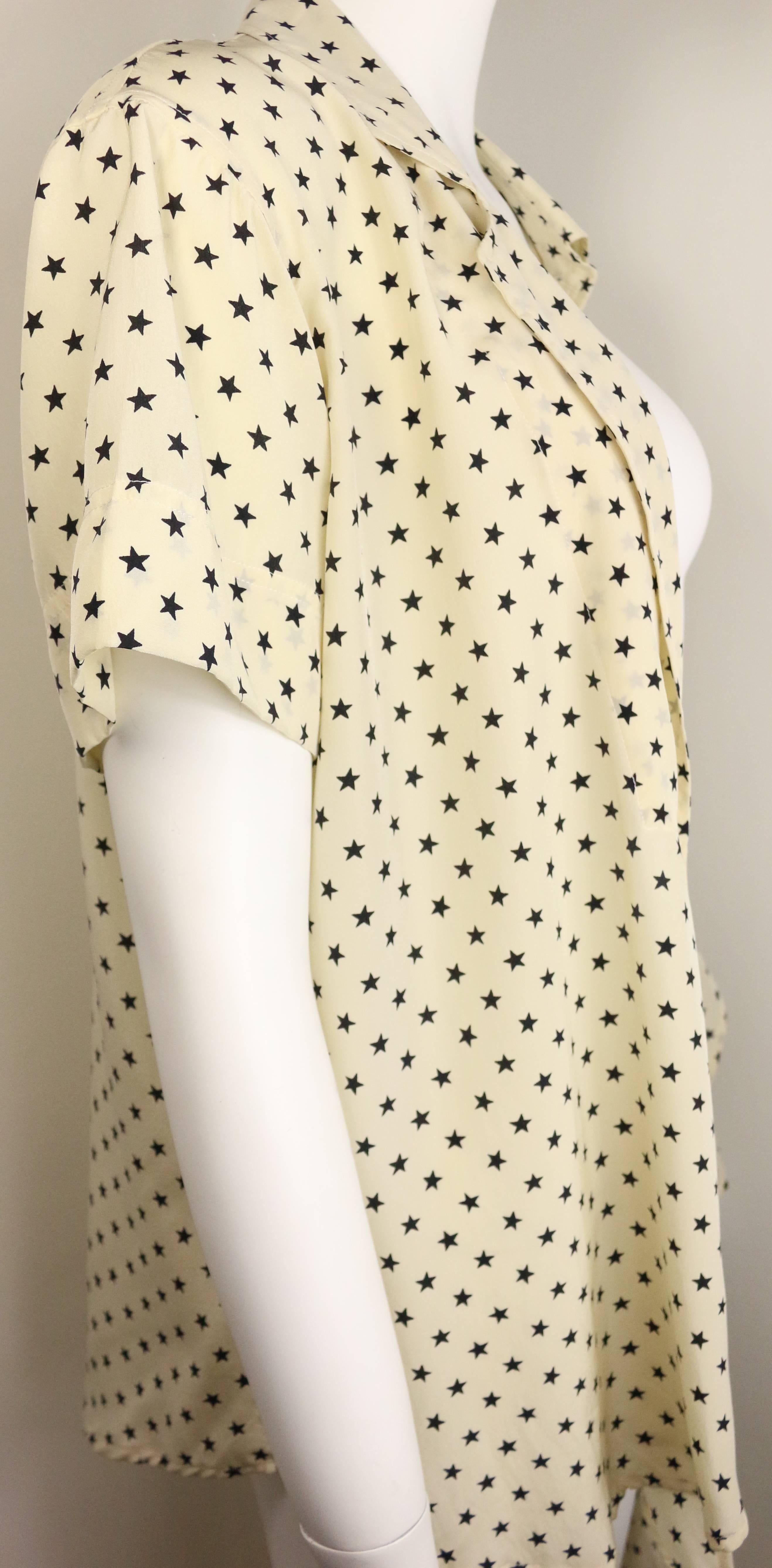 Beige Moschino Couture Ivory Star Pattern Asymmetric Silk Shirt For Sale