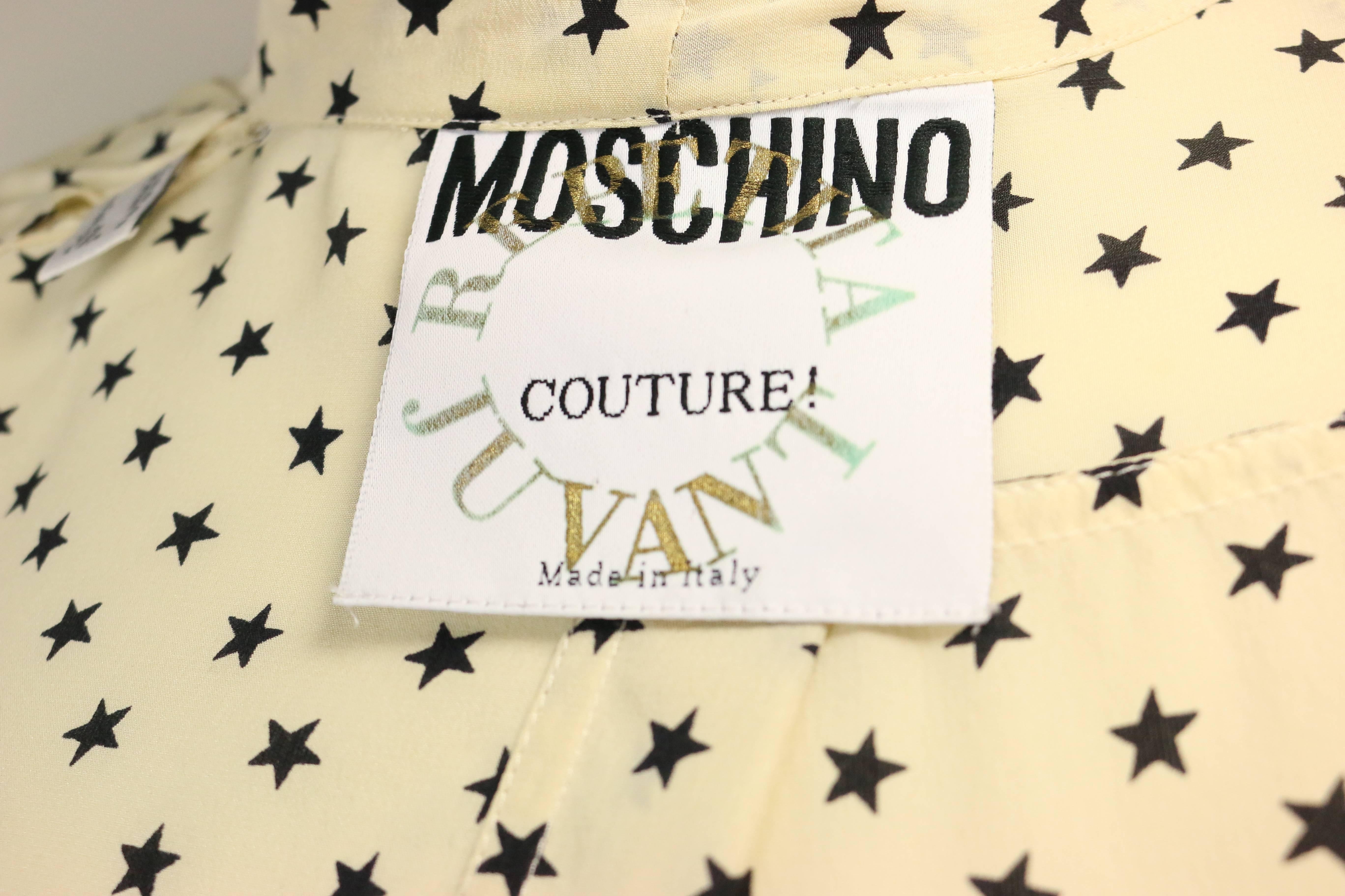 Moschino Couture Elfenbeinfarbenes asymmetrisches Seidenhemd mit Sternmuster im Angebot 3