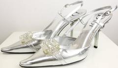 Christian Dior Silver Metallic Slingback Pointy Heels