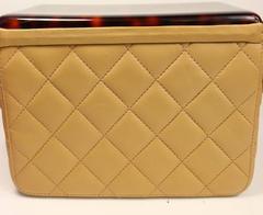 Chanel Beige Leather Quilted Tortoise Lucite Top Box Bag