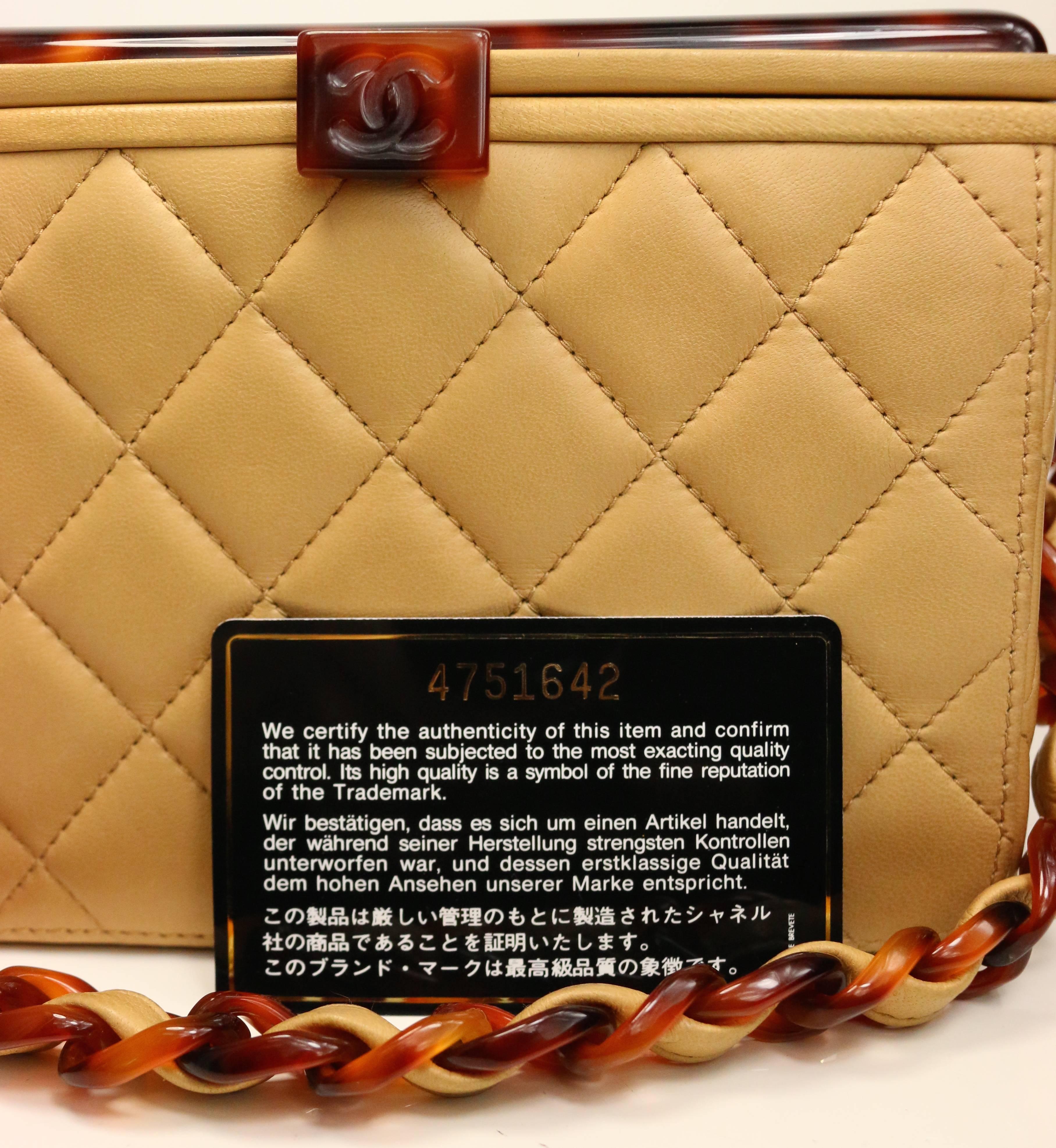 Women's Chanel Beige Leather Quilted Tortoise Lucite Top Box Bag