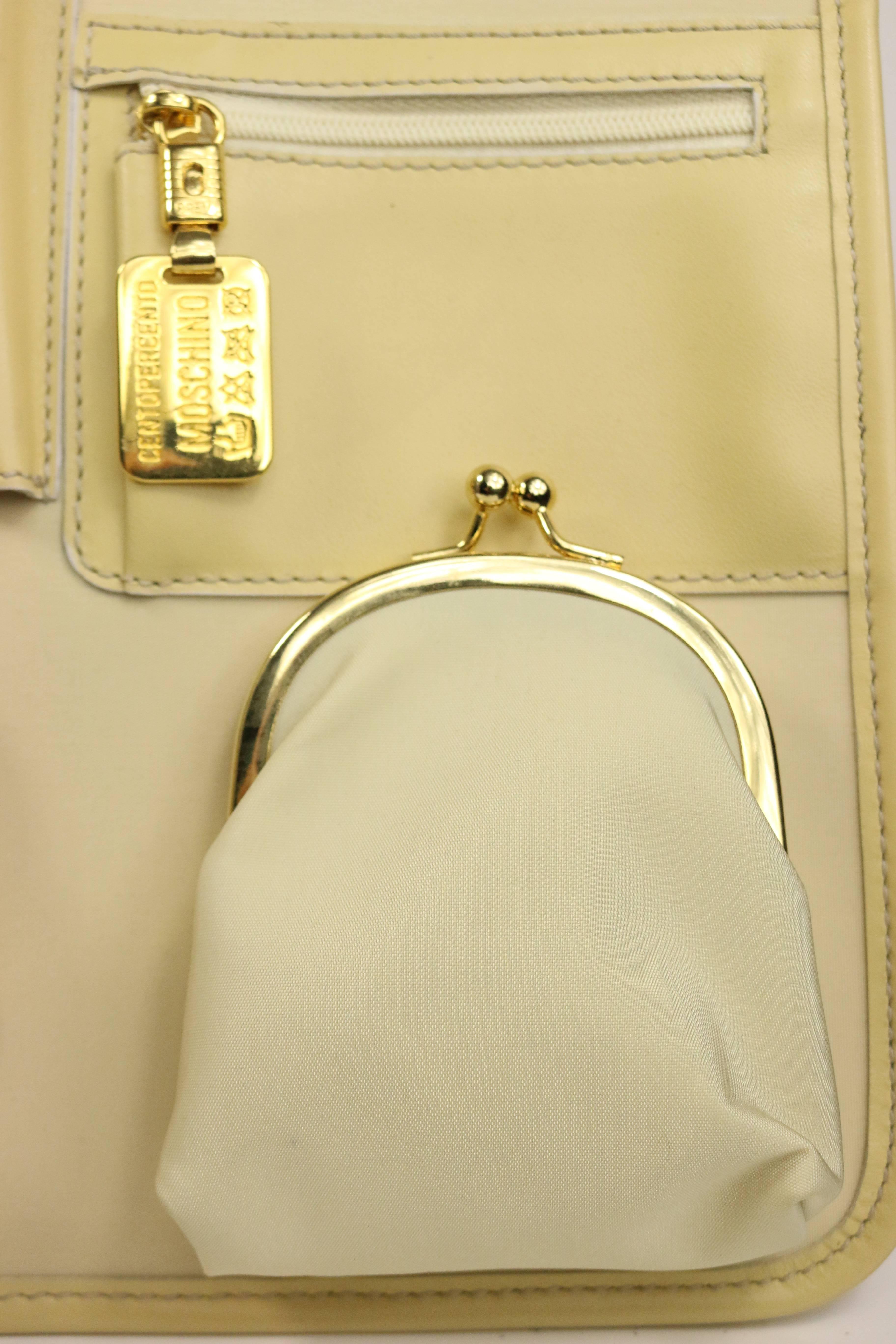 Beige Moschino Cream Nylon/Leather Tote Bag With Strap