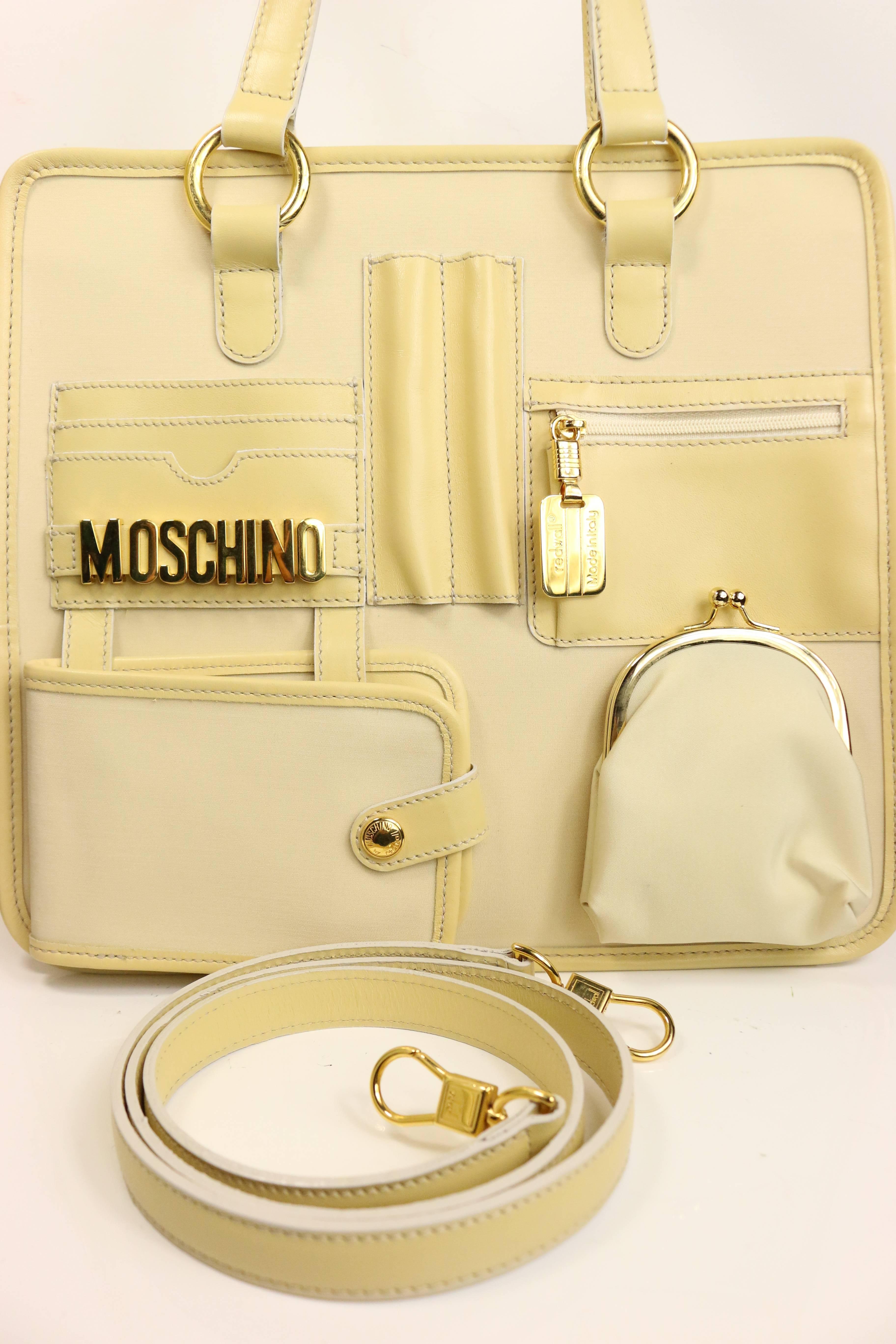 Moschino Cream Nylon/Leather Tote Bag With Strap 4