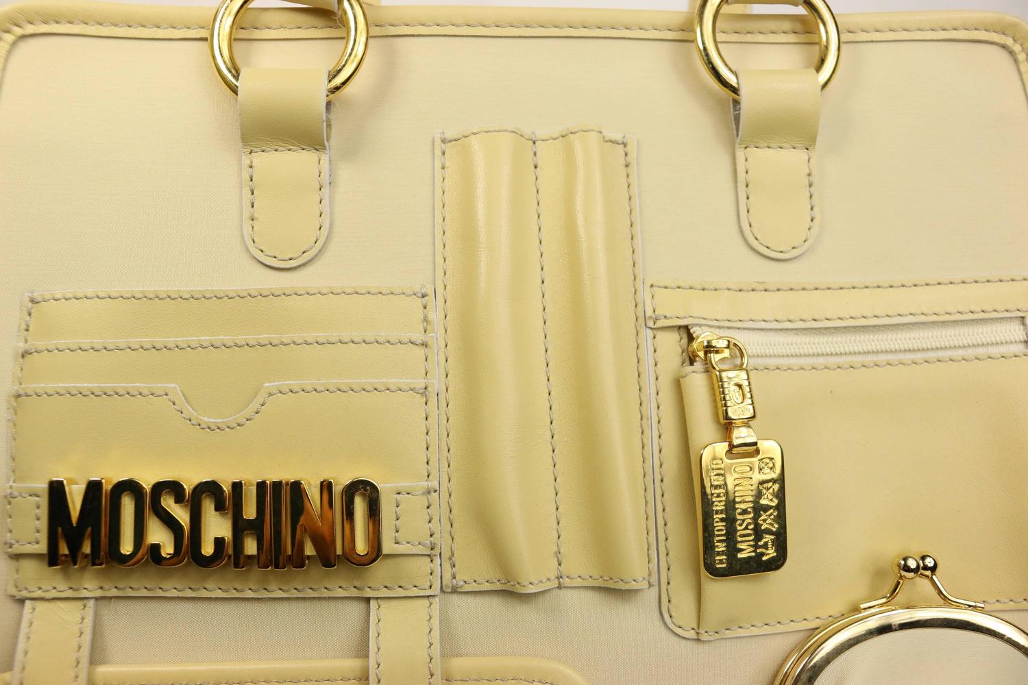 Moschino Cream Nylon/Leather Tote Bag With Strap at 1stdibs