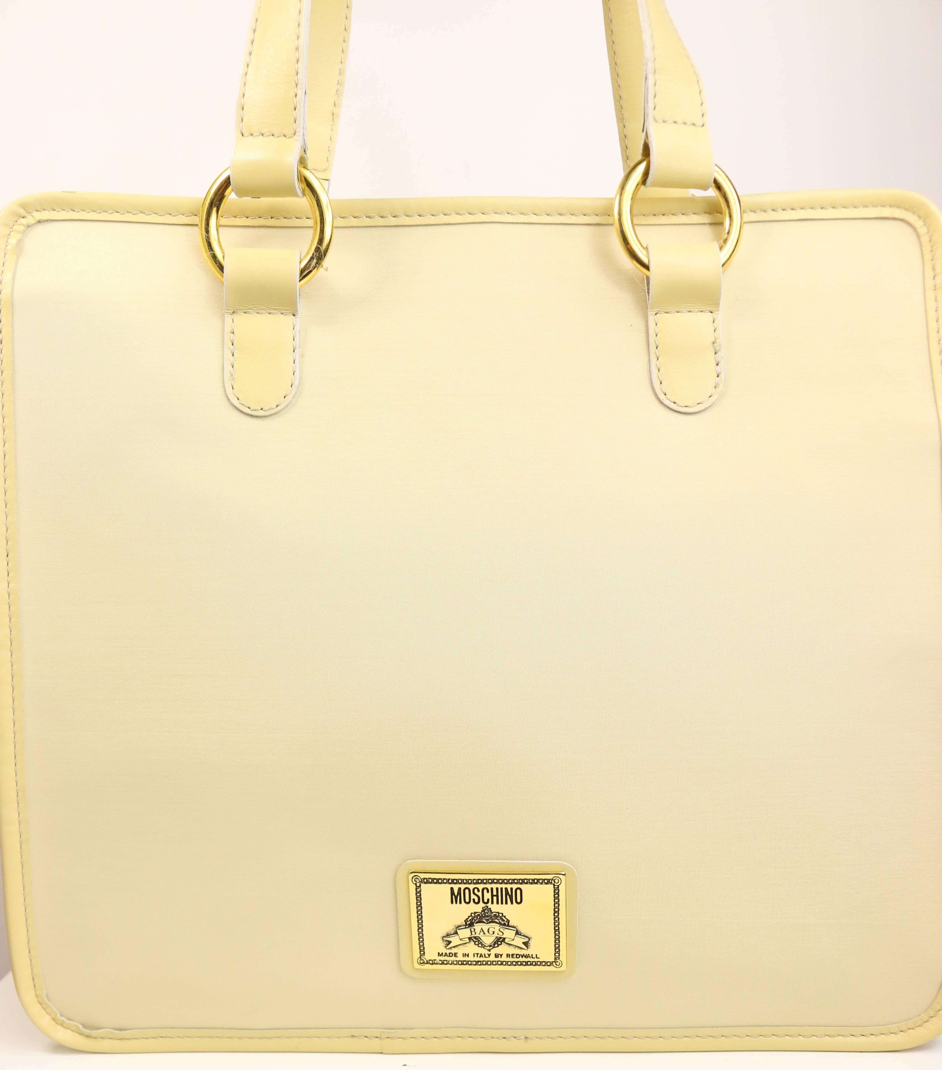 Women's Moschino Cream Nylon/Leather Tote Bag With Strap