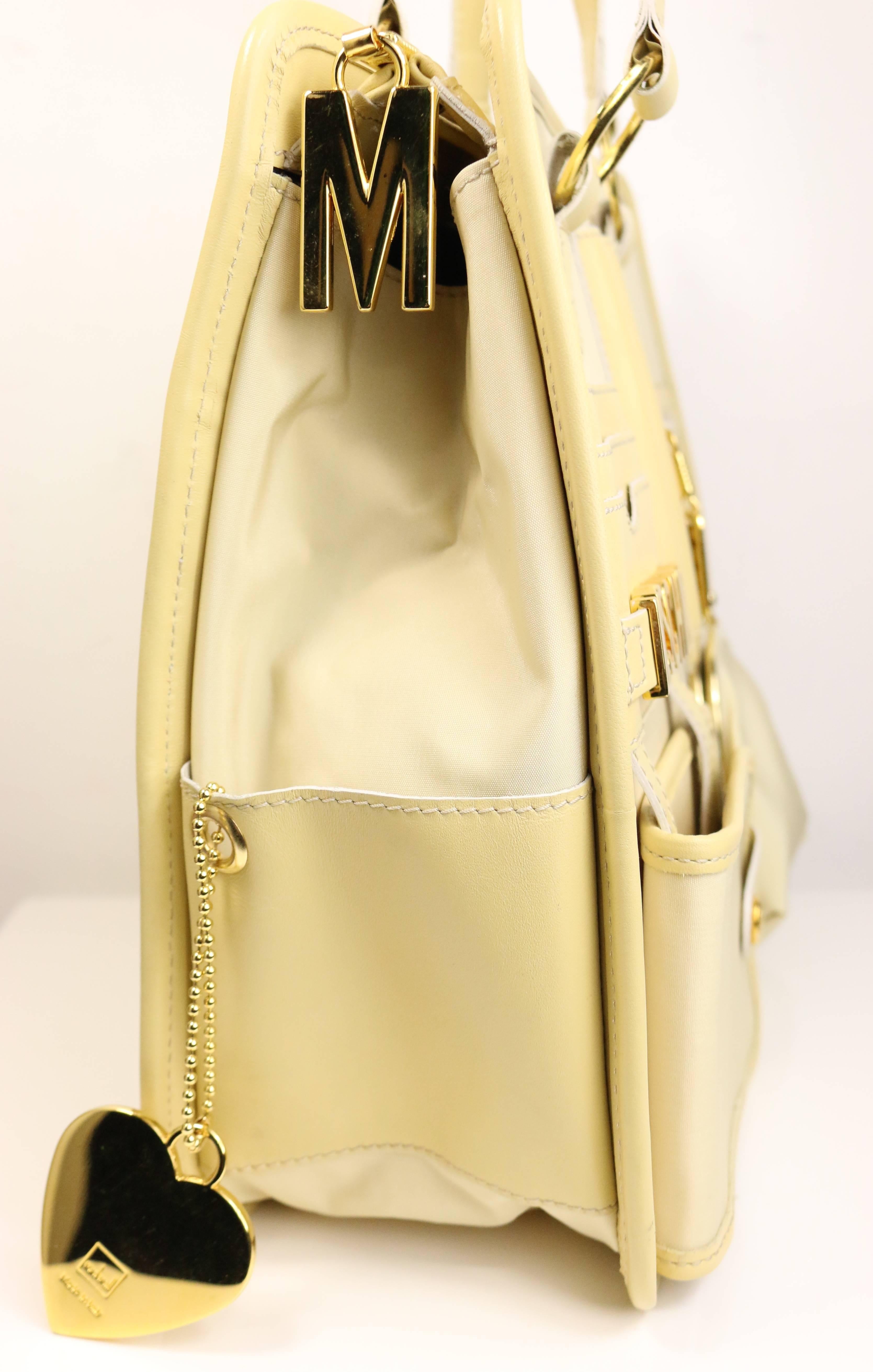 Moschino Cream Nylon/Leather Tote Bag With Strap 1