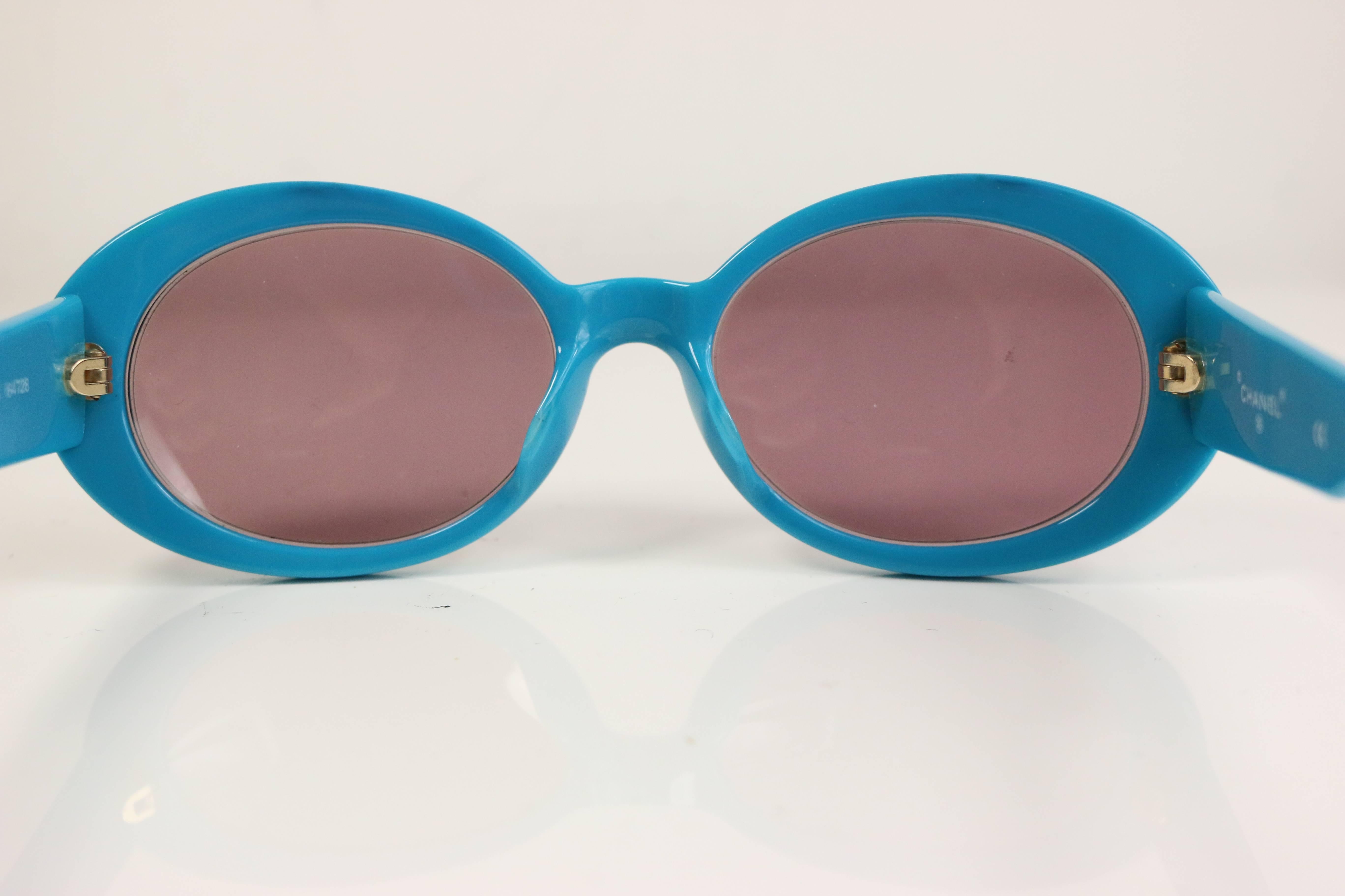 Chanel Turquoise Rhinestones Oval Frames Sunglasses  In Excellent Condition In Sheung Wan, HK