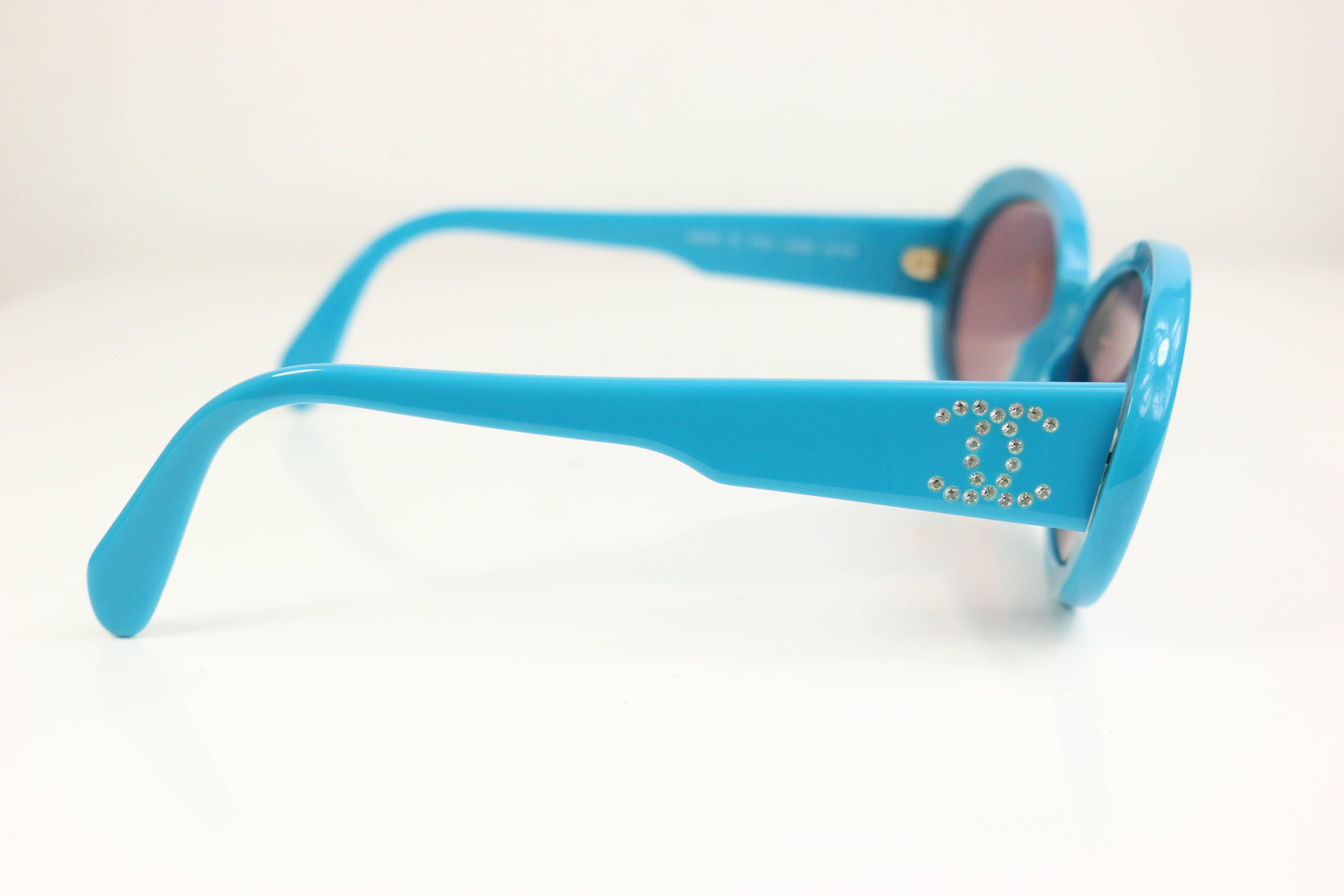 Women's Chanel Turquoise Rhinestones Oval Frames Sunglasses 