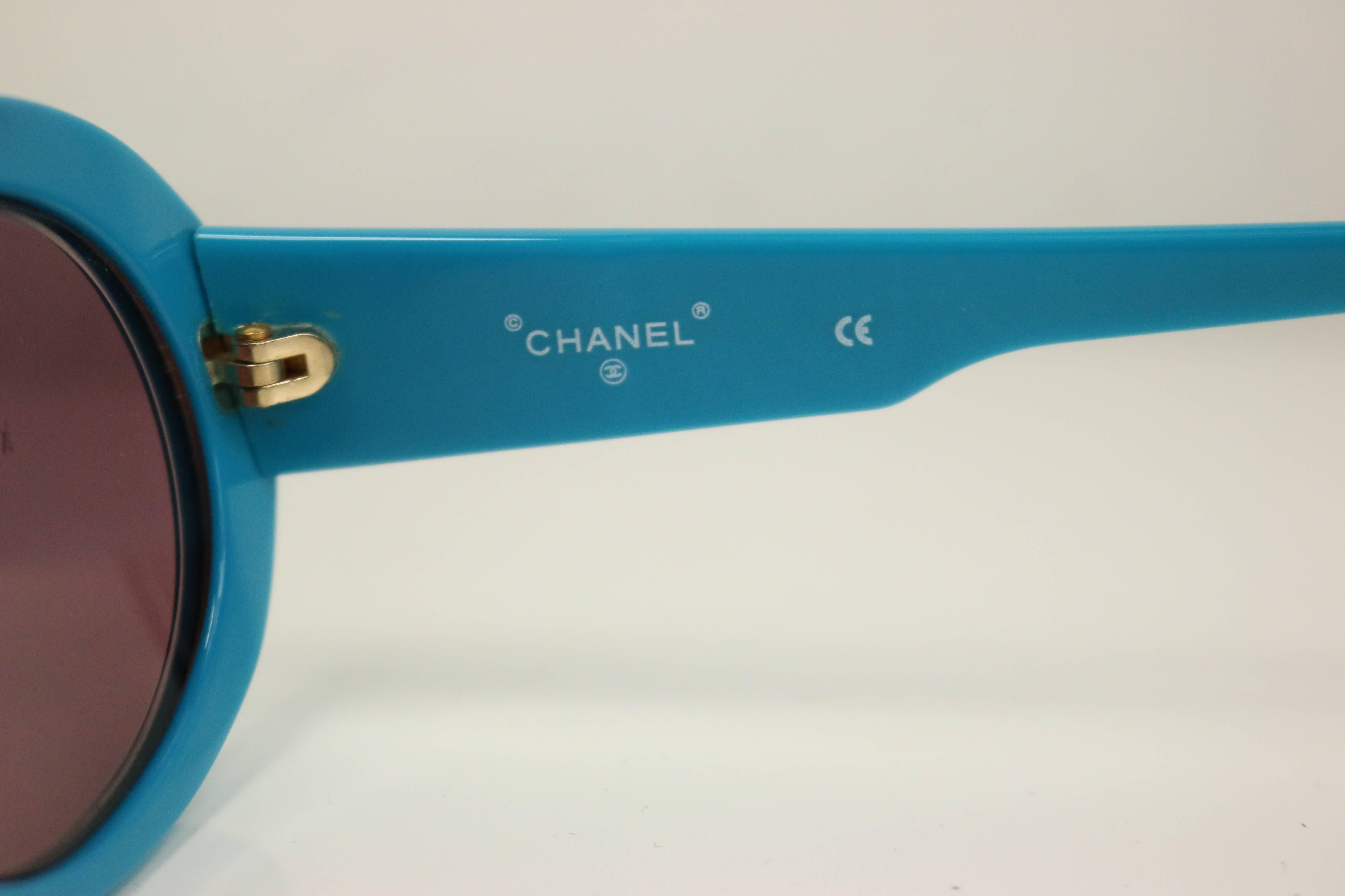 Chanel Turquoise Rhinestones Oval Frames Sunglasses  2