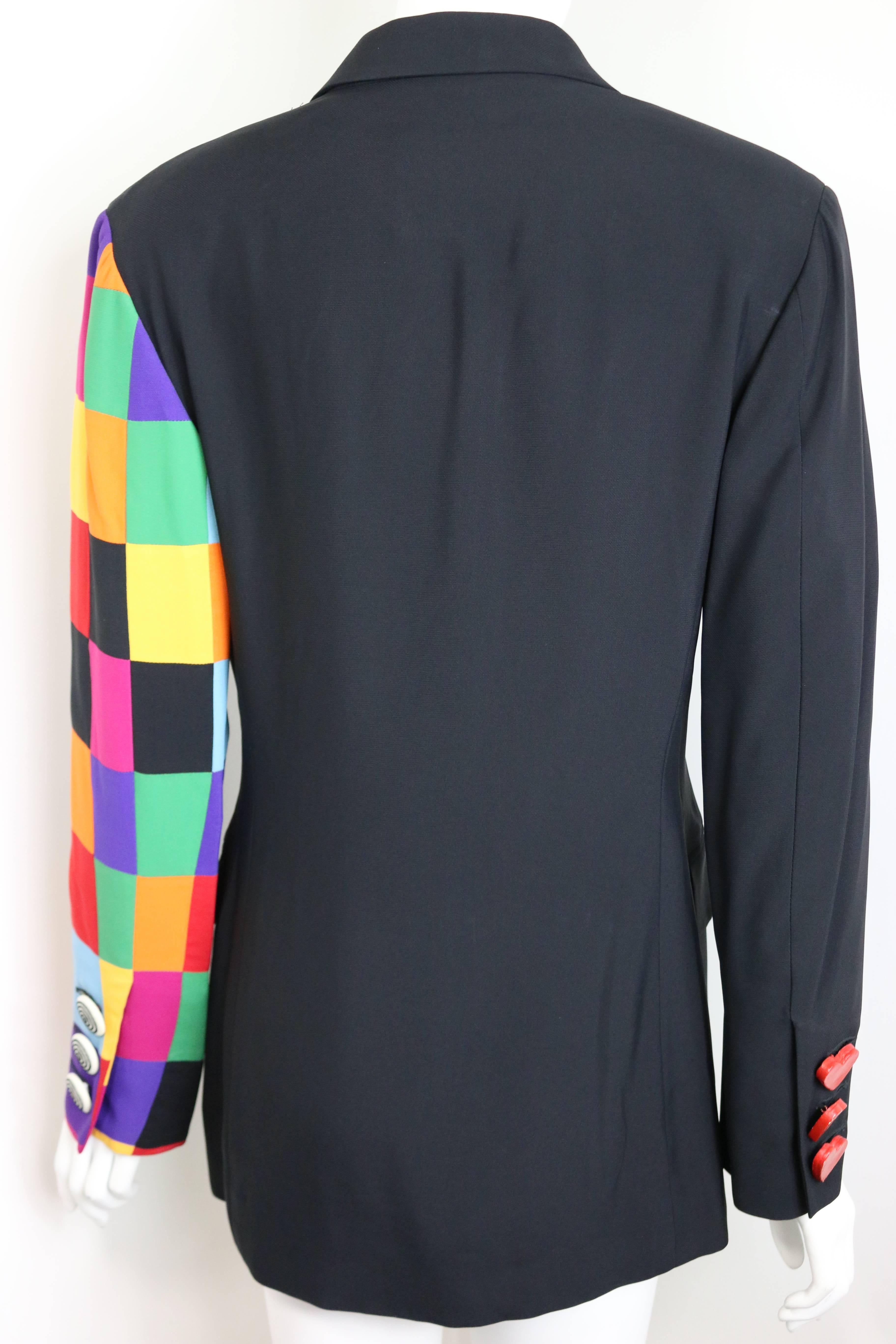 90s Moschino Couture Black With Multicolour Patchwork Sleeve Jacket In Excellent Condition For Sale In Sheung Wan, HK