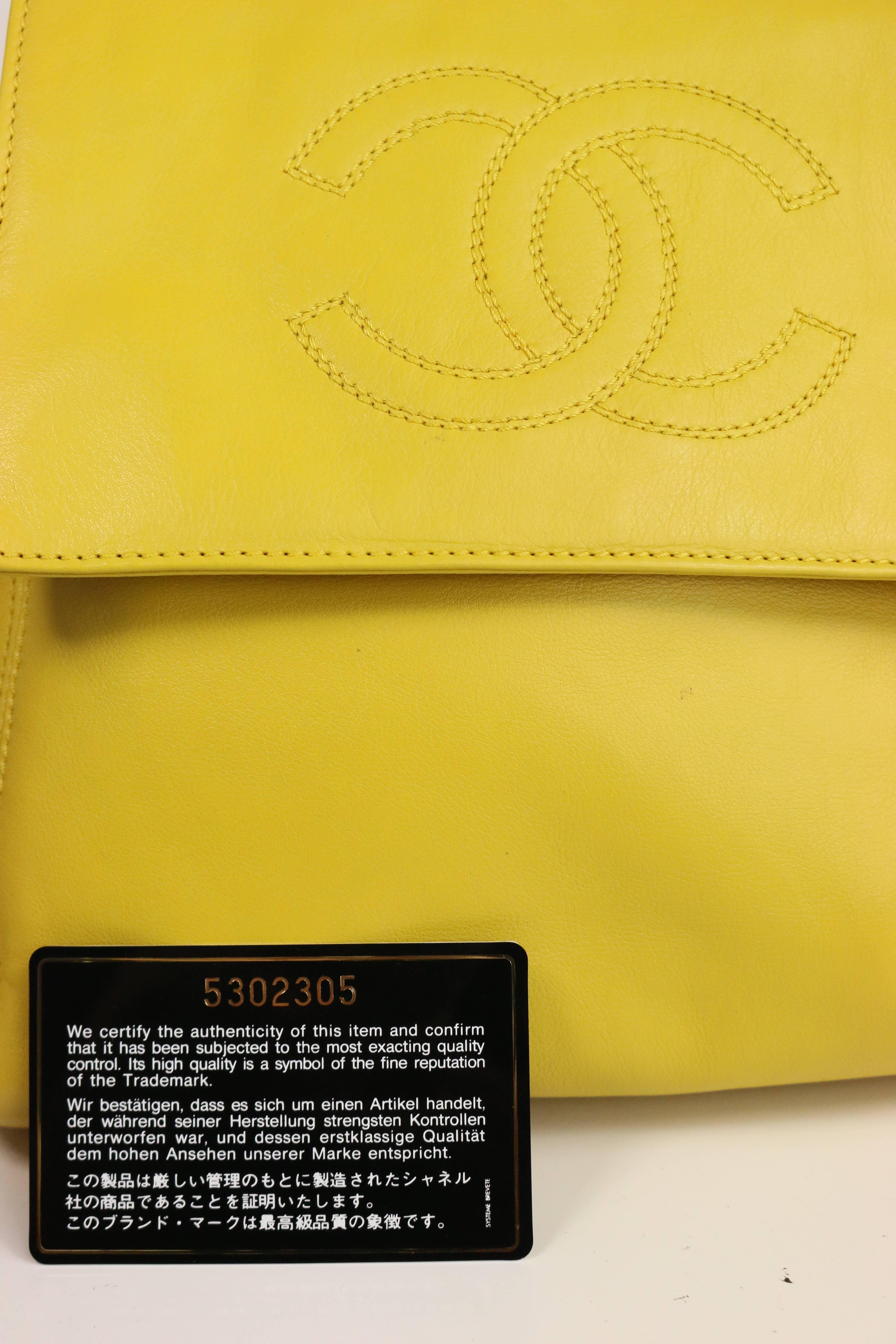 Chanel Yellow Lambskin Leather Cross Shoulder Strap Flap Bag 3