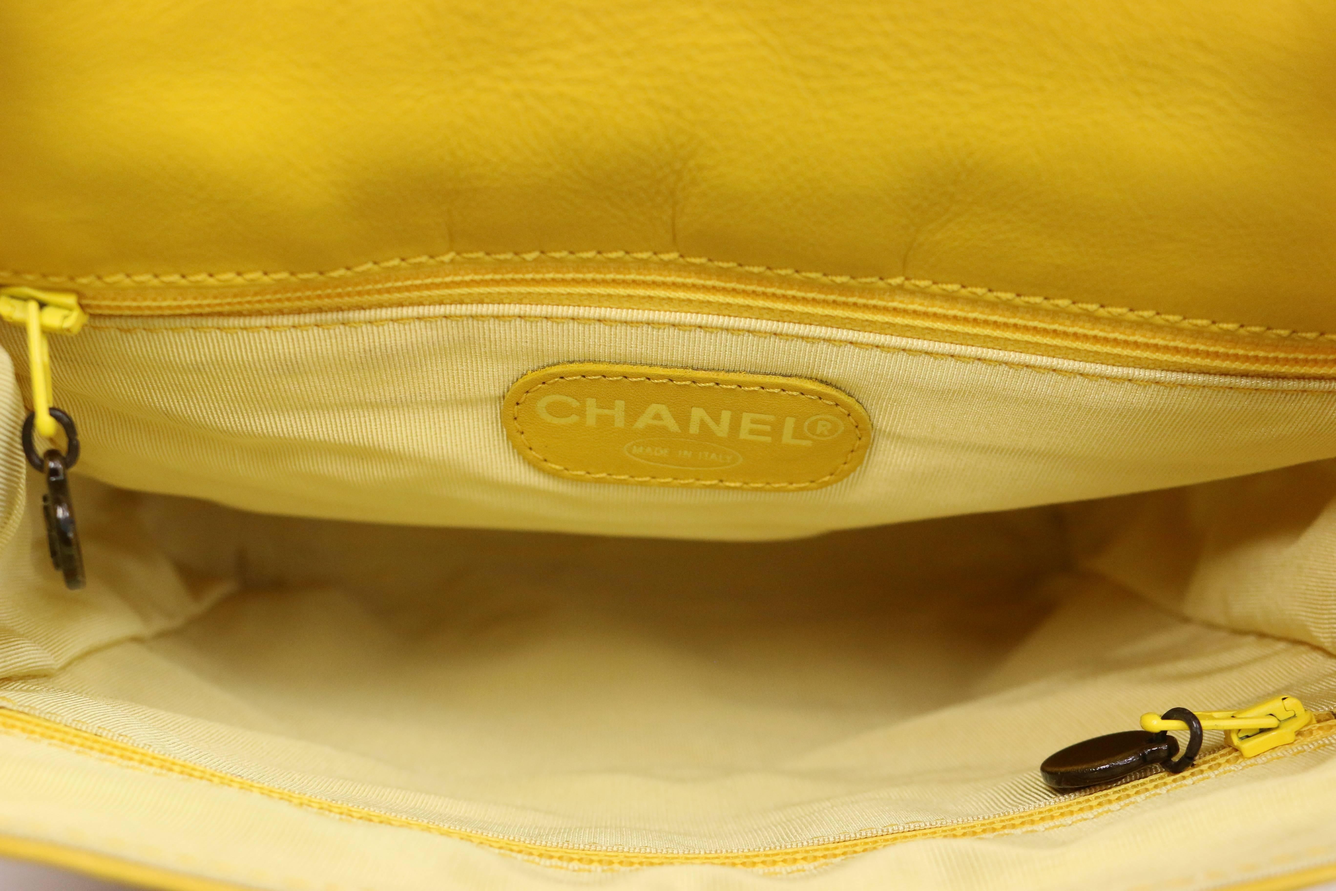 Chanel Yellow Lambskin Leather Cross Shoulder Strap Flap Bag 2