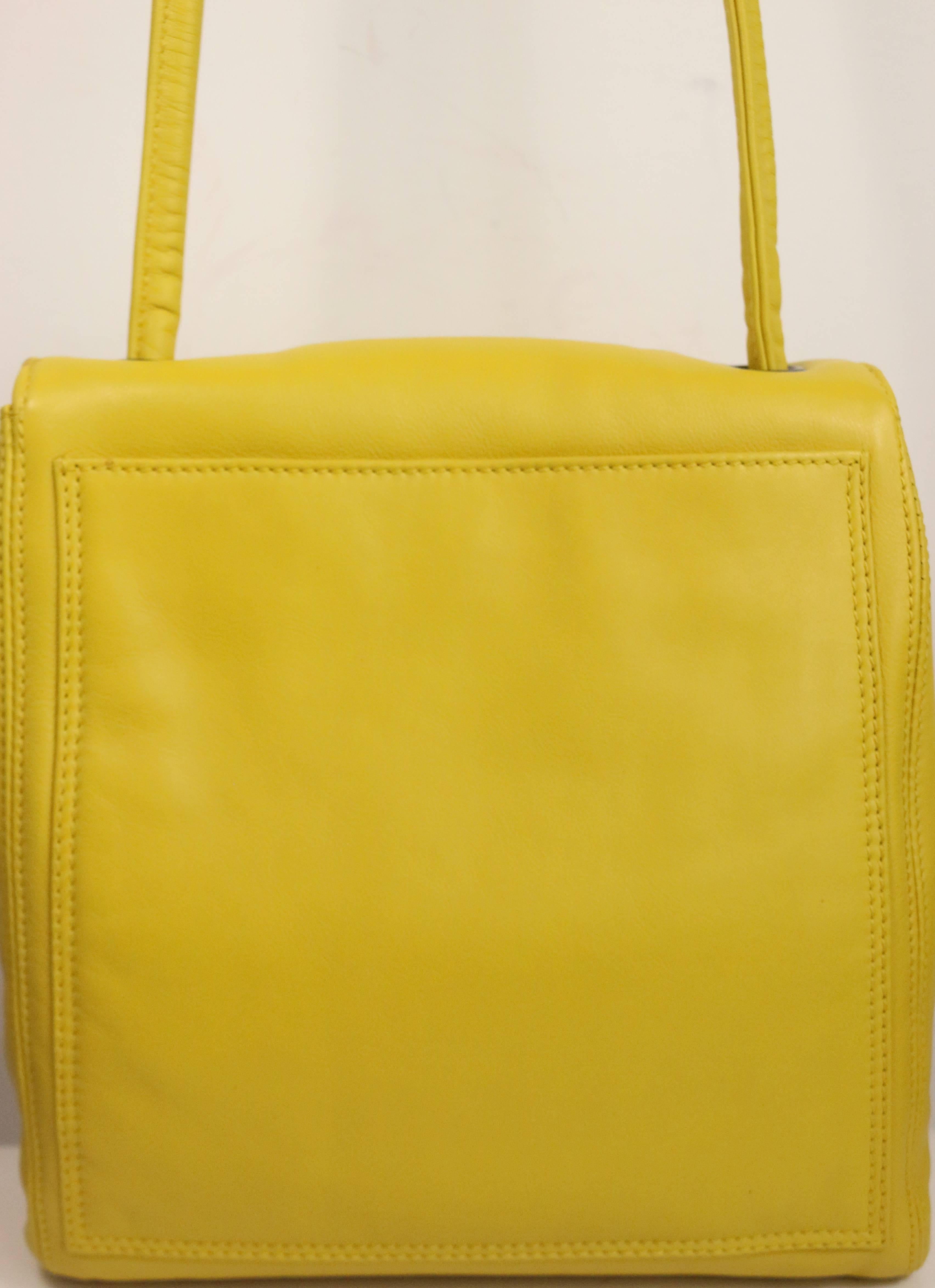 Women's Chanel Yellow Lambskin Leather Cross Shoulder Strap Flap Bag