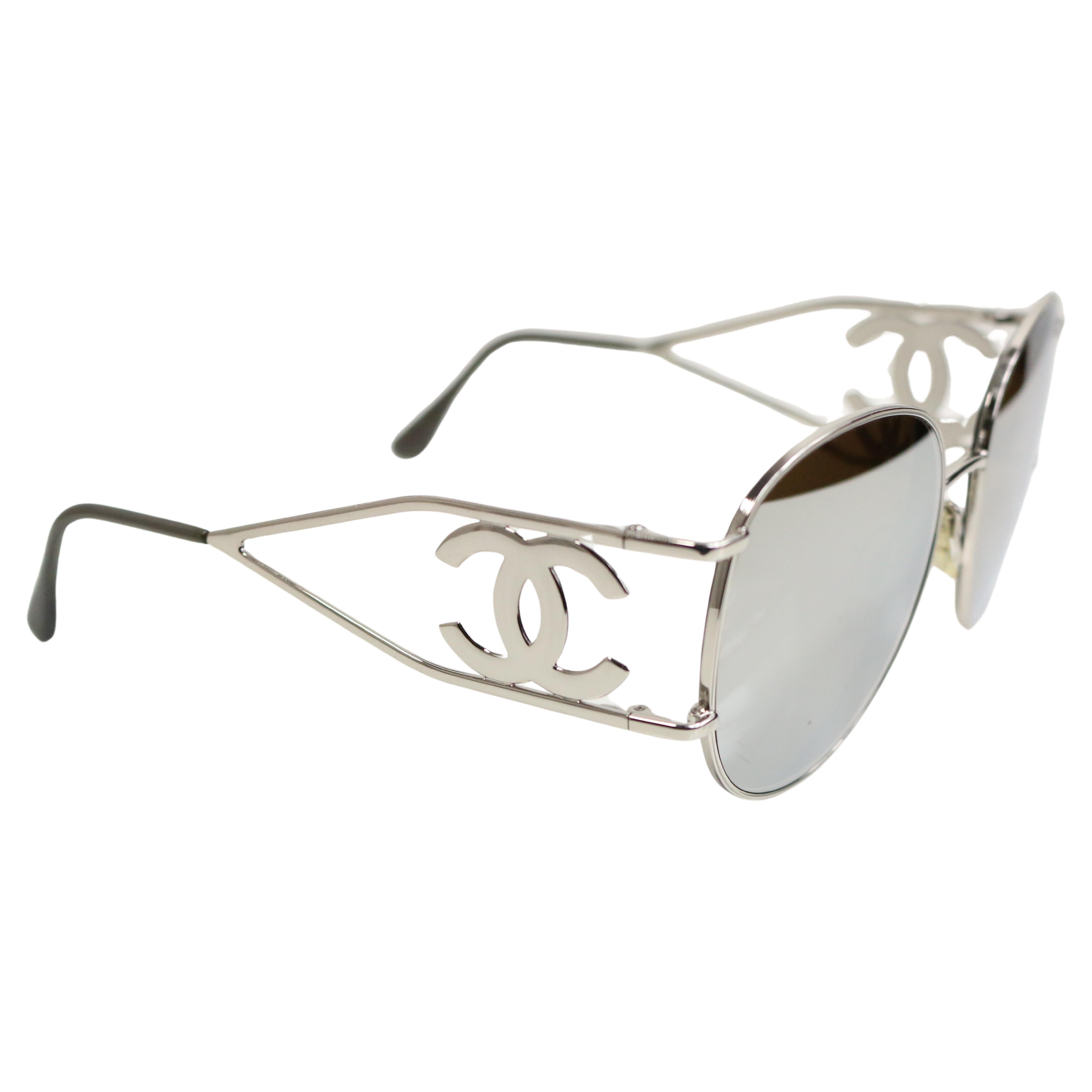 Chanel Silver Metal Miller Sunglasses For Sale