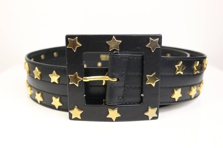 Escada Black Leather Gold Star Studs Belt at 1stDibs | gold star