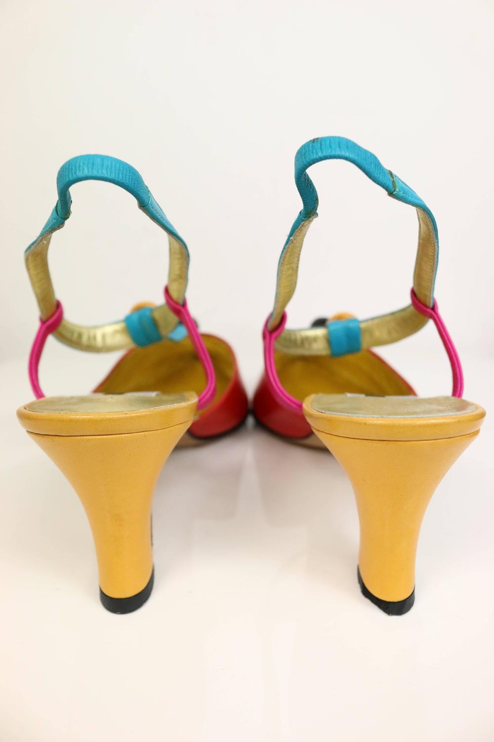Pancaldi Colour Blocked Leather Slingback Shoes For Sale at 1stdibs