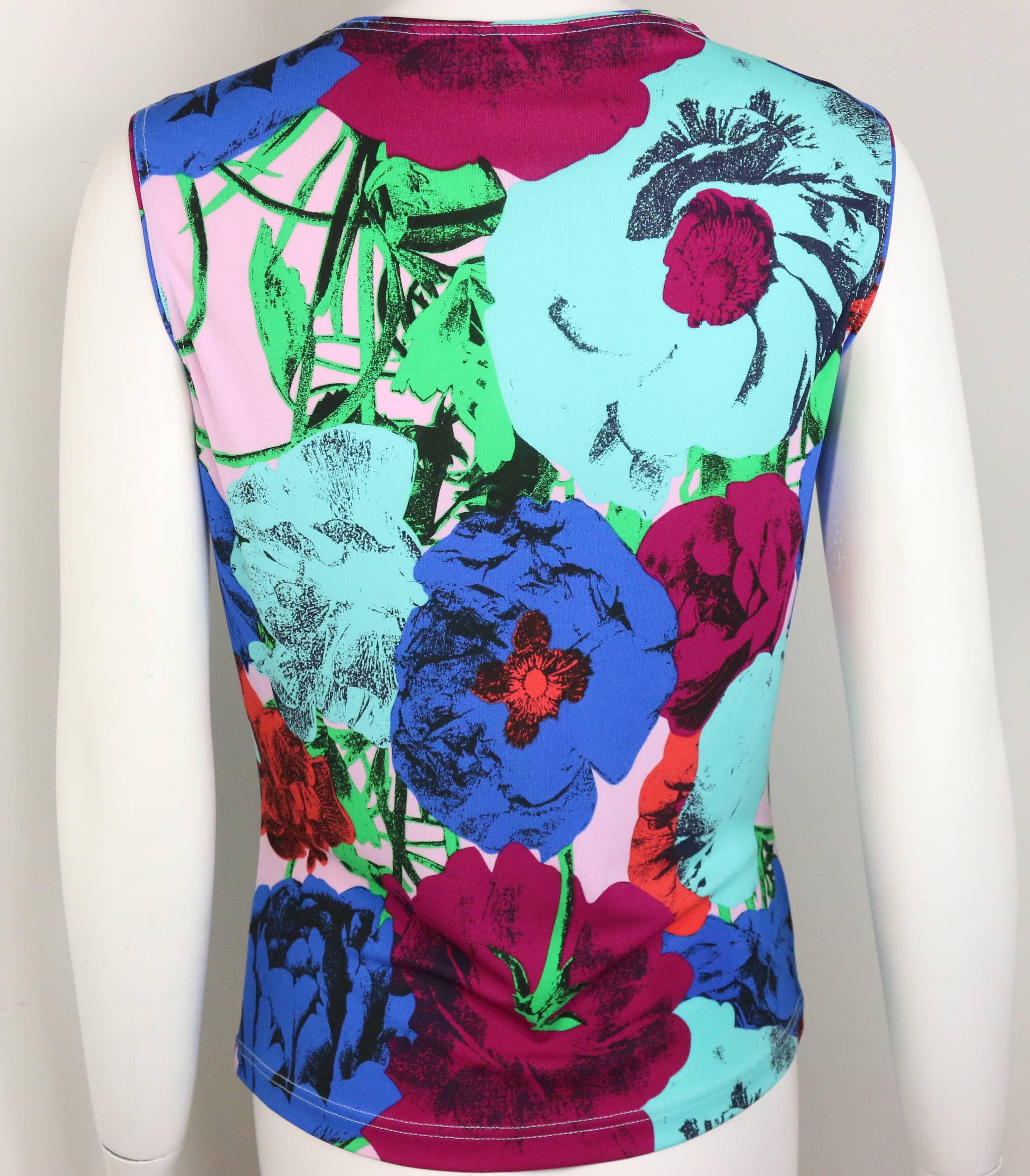 Gianni Versace Couture Tank-Top in Farbe mit Blumendruck  (Violett) im Angebot