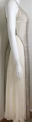 Vintage Severin Metallic Pattern Printed Silk Cream Long Dress
