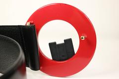 Charles Jourdan Red Buckle Black Leather Belt