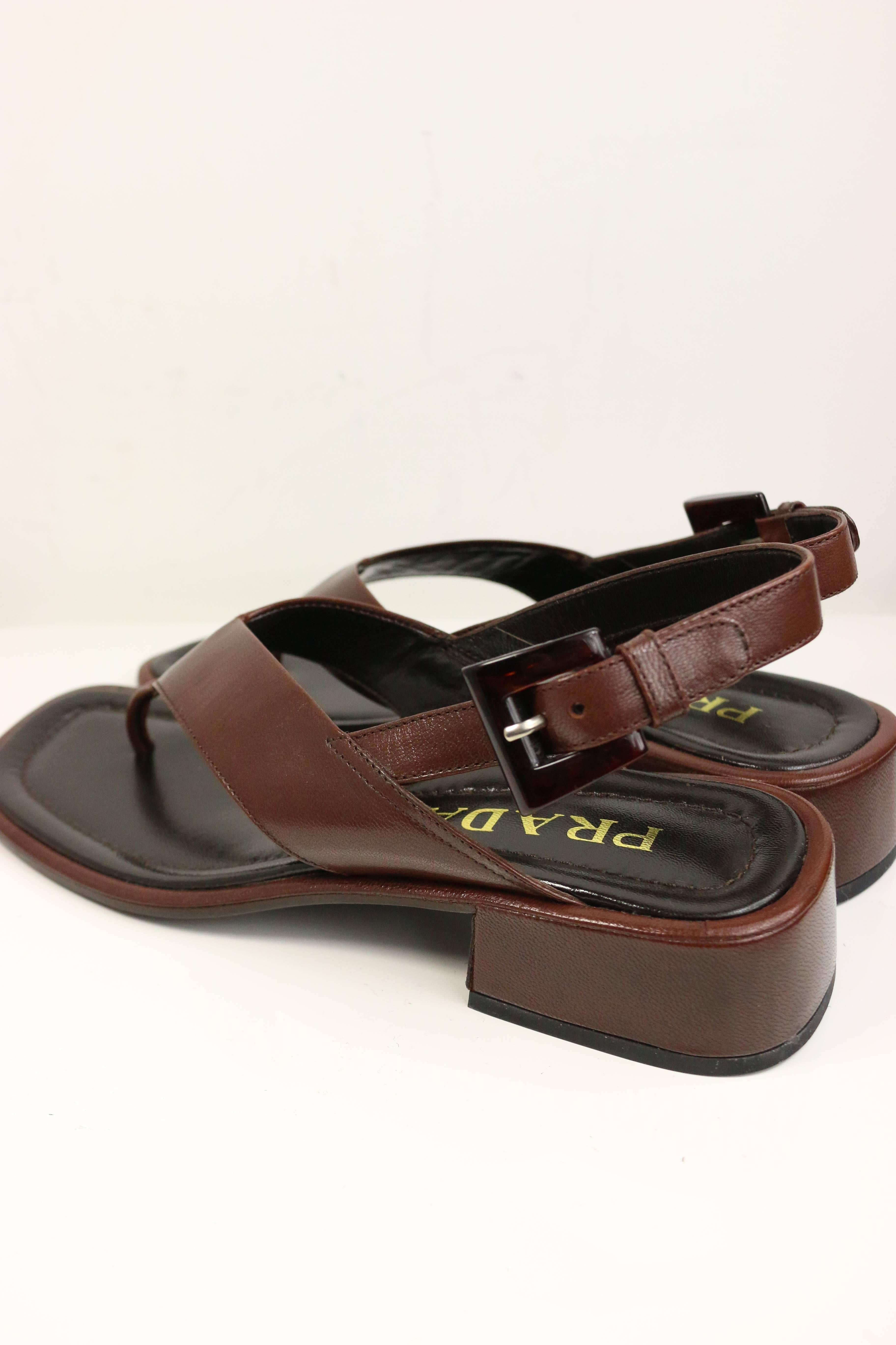 Black Prada Brown Leather Slingback Sandals