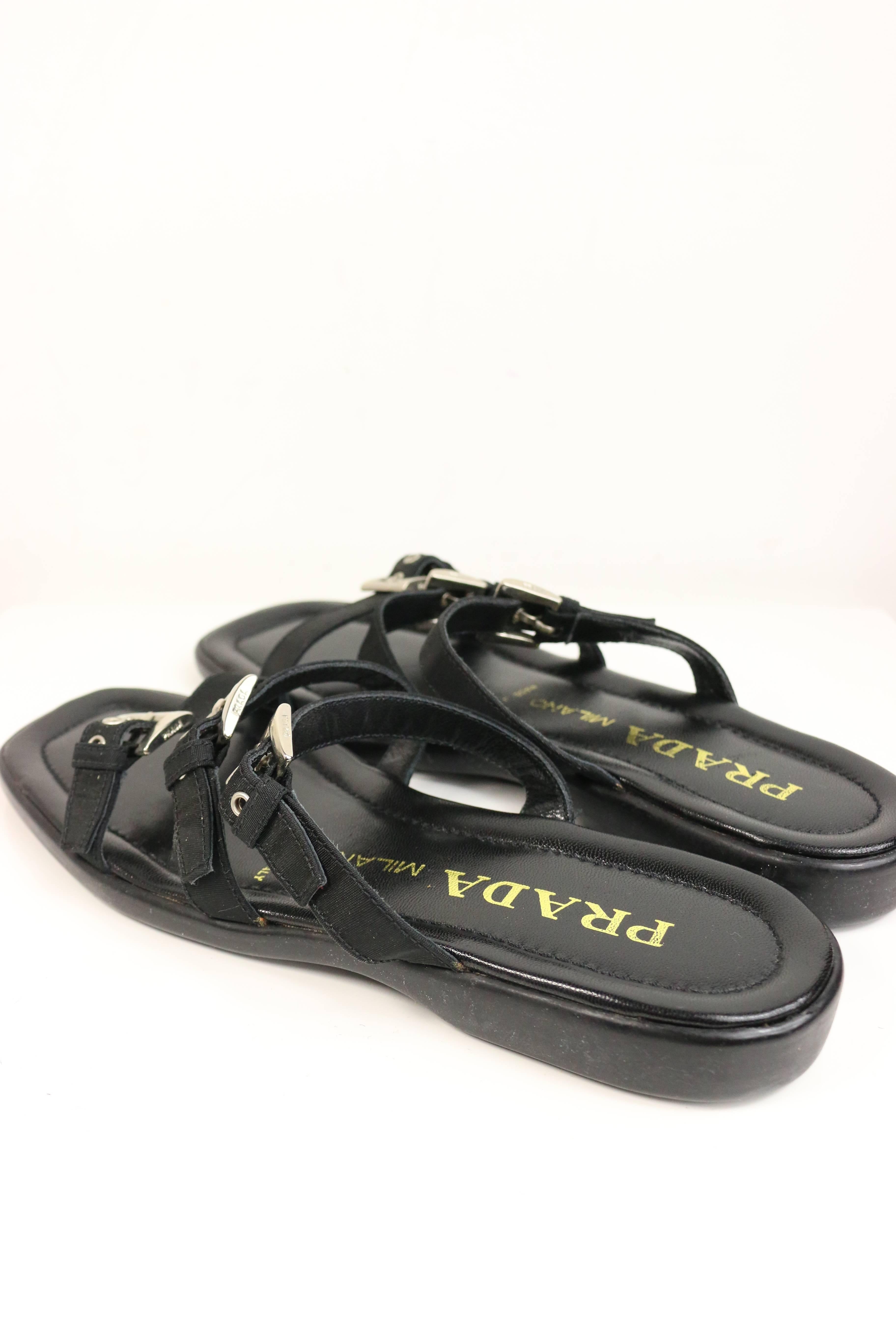 Prada Black Leather Slip-On Sandals  In Excellent Condition In Sheung Wan, HK