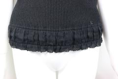 Chanel Black Ribbed Knit Silk Ribbon Bow Spaghetti Straps Tank Top