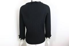 Chanel Black Knitted Silk Ribbon Bow Trim Three-Quarter Sleeve Cardigan