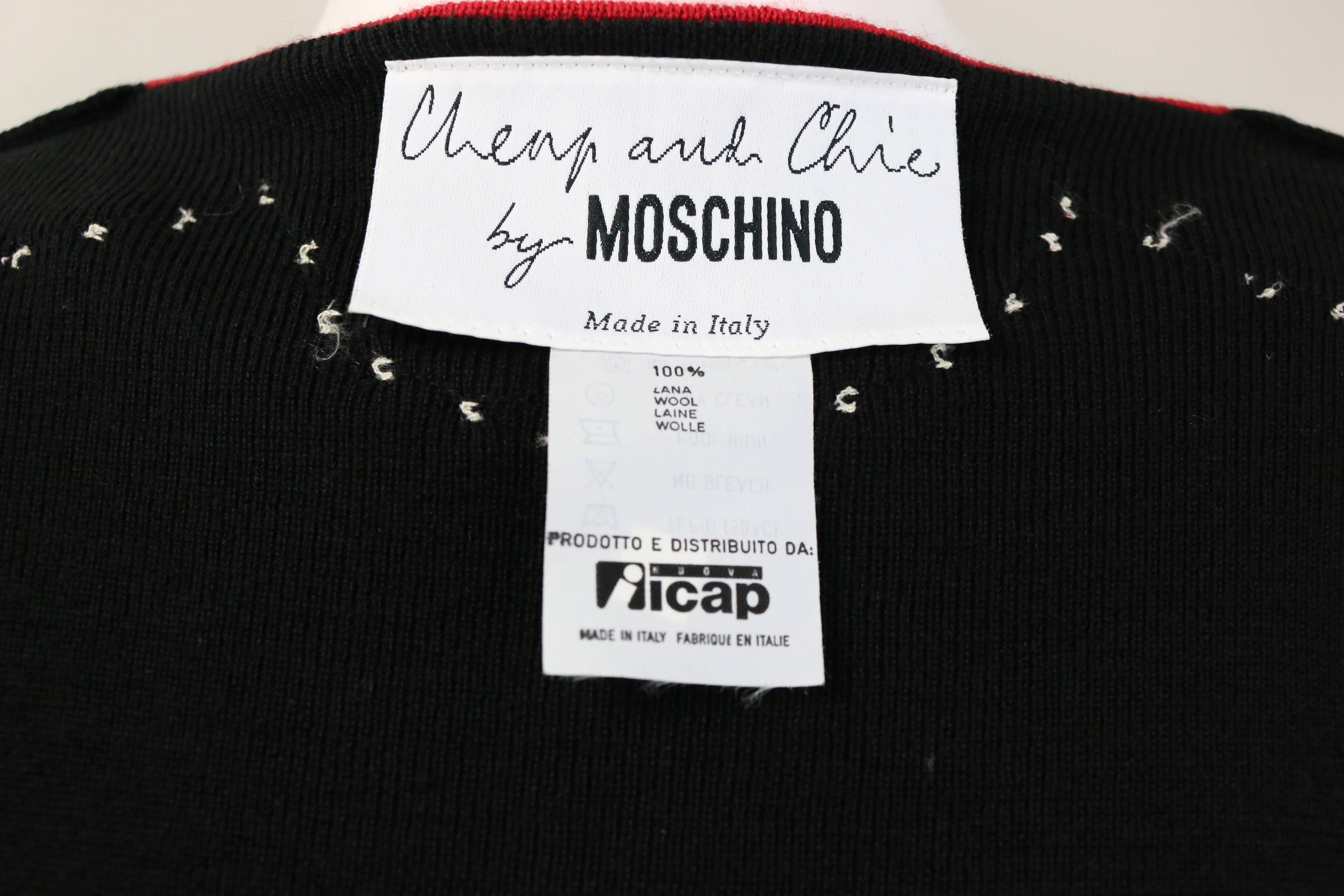 Moschino Cheap and Chic Black/Red with Mother of Pearl Buttons Wool Cardigan In Excellent Condition In Sheung Wan, HK