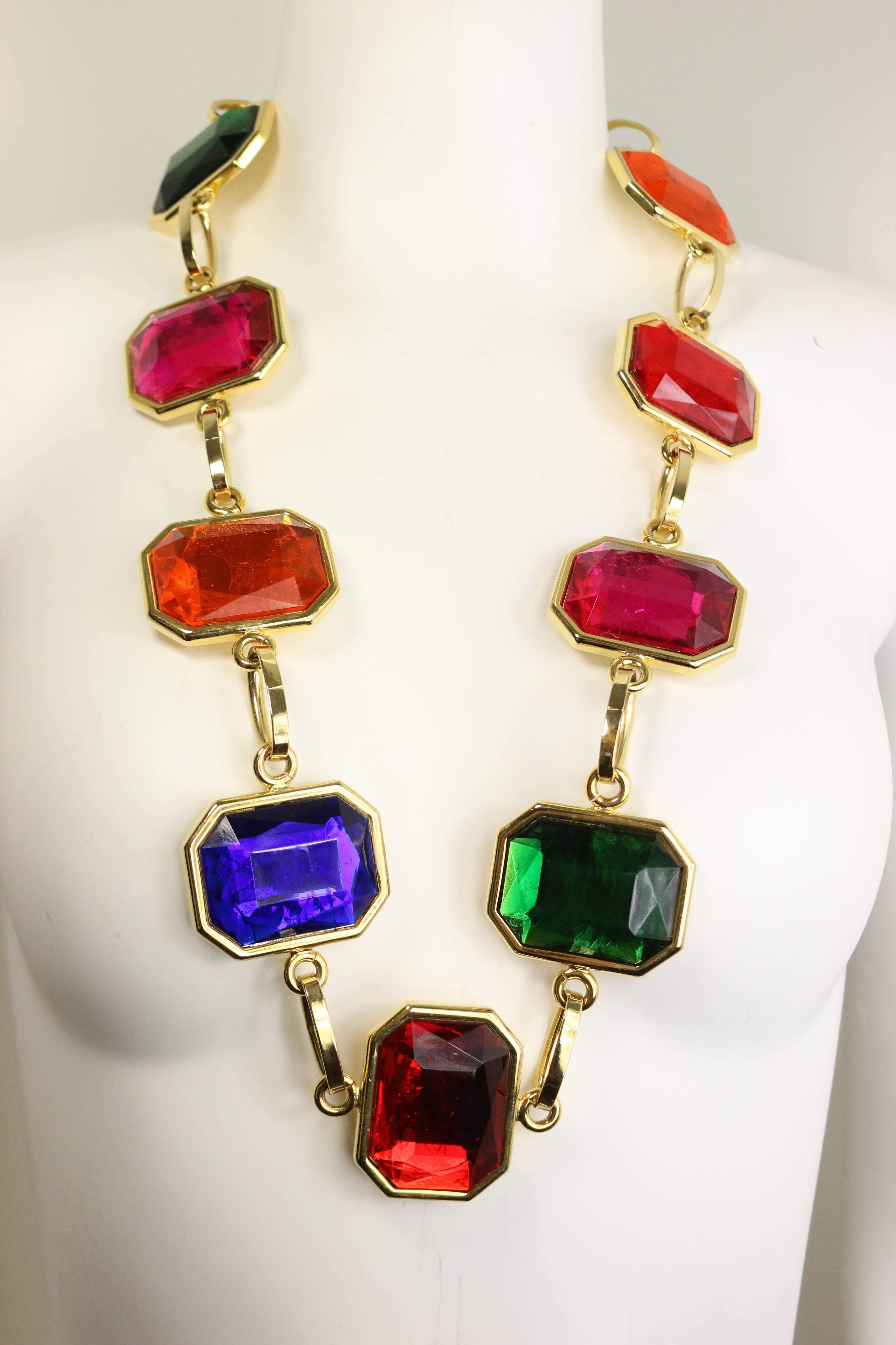 80s Octagon Multicoloured Gold Toned Link Belt/Necklace In Excellent Condition In Sheung Wan, HK
