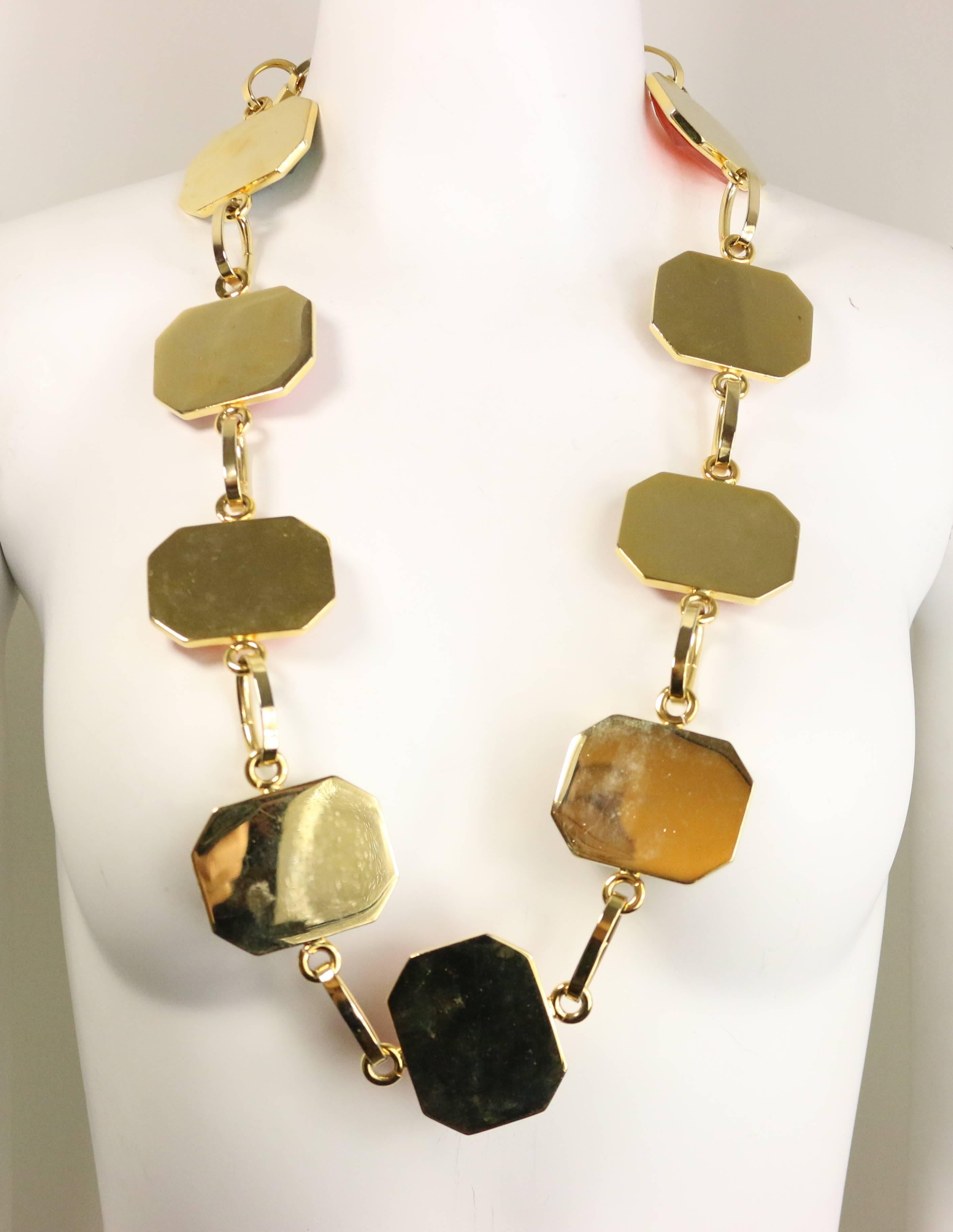 Women's 80s Octagon Multicoloured Gold Toned Link Belt/Necklace
