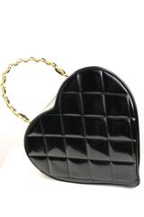 Chanel Black Patent Quilted Leather Heart-Shaped Vanity Chain Handbag