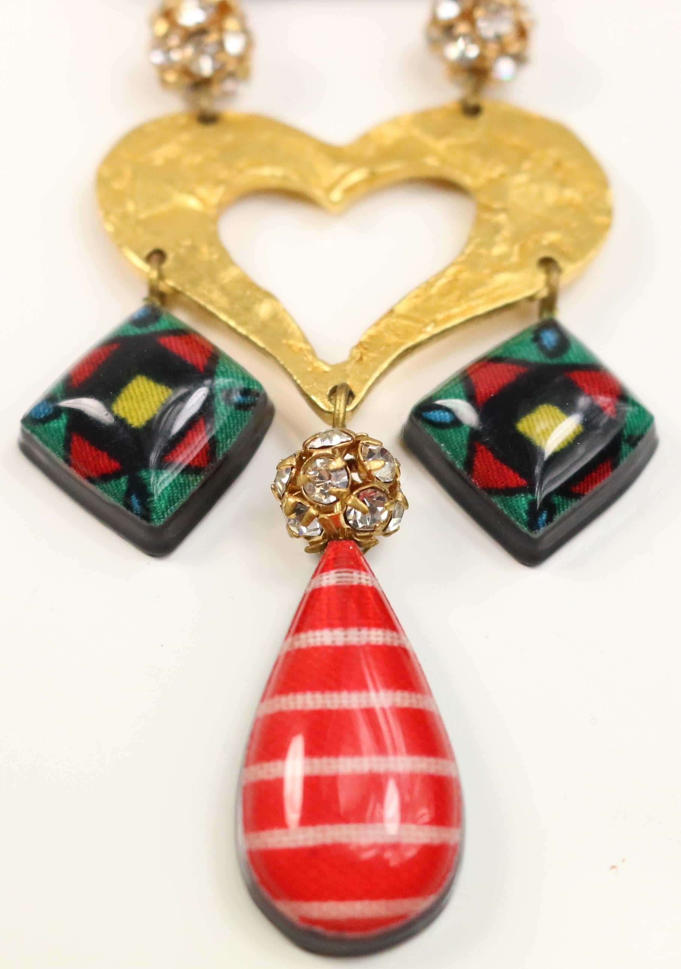 - Vintage 90s Christian Lacroix multicoloured heart drop clip on earrings. 

- Made in France. 

- Length: 11cm. Width: 4cm. 

