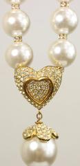 Escada Gold Toned Rhinestone Heart Shaped and Drop Clover Faux Pearls Necklace