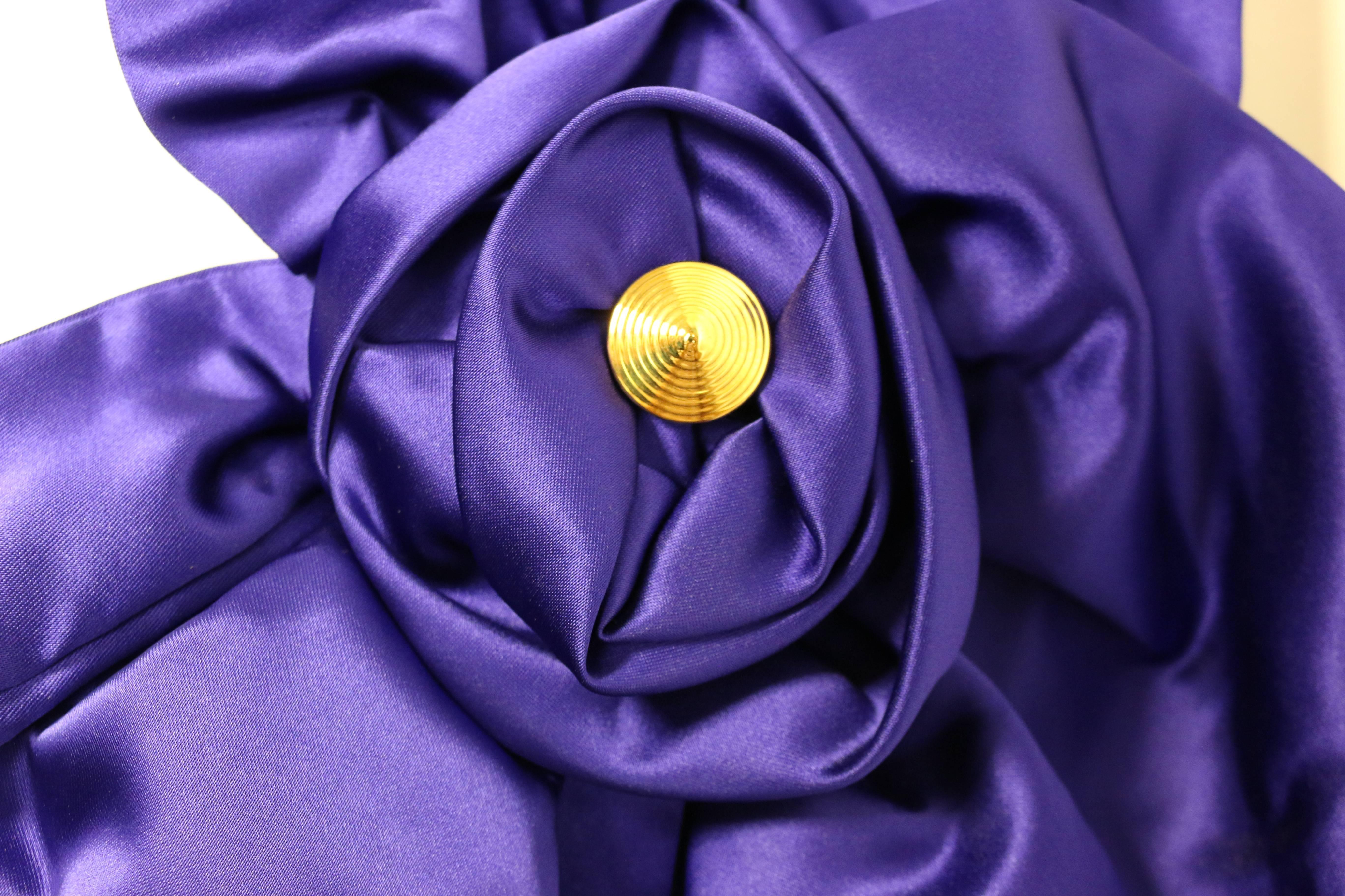 - Vintage John & Pill black velvet with big purple satin bow and bust details 80s party dress. 80s is back this fall and Fall 2016 Saint Laurent collection has a similar dress!!!

- Featuring velvet spaghetti strap attached to the satin bow and