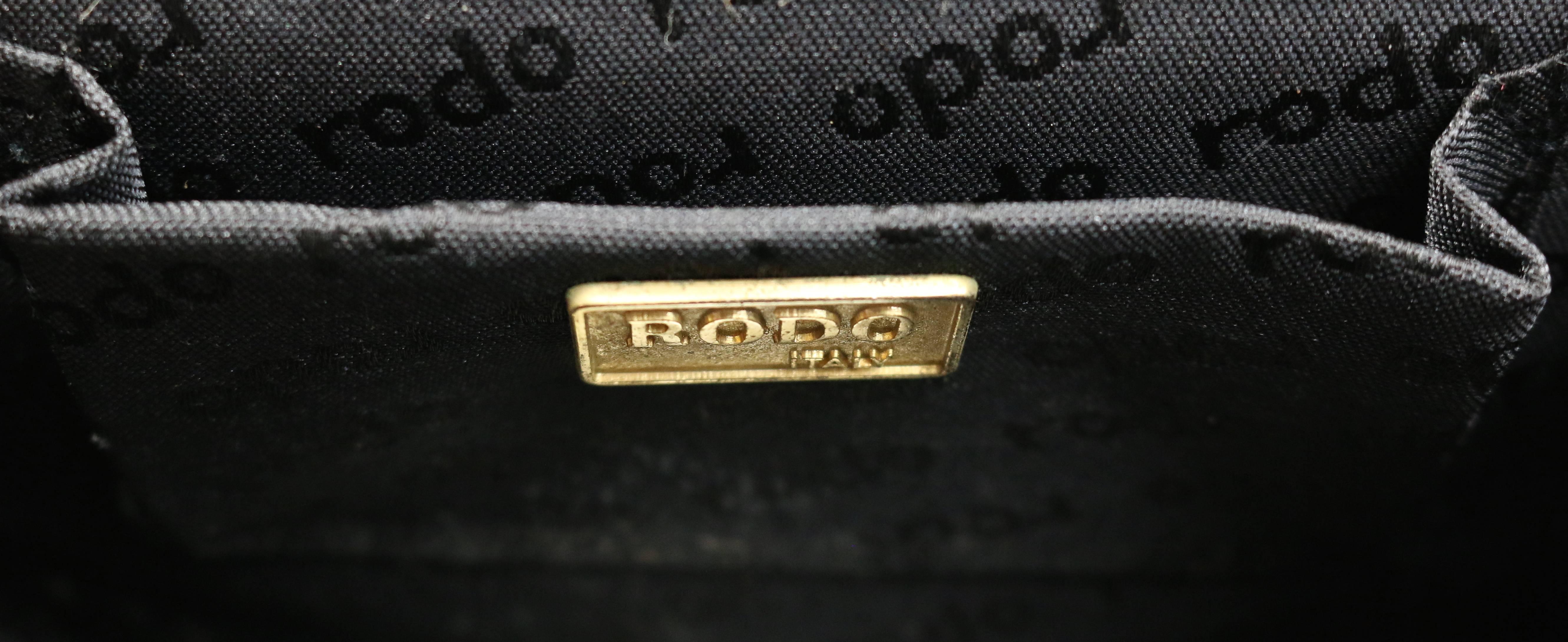 Rodo Black Suede Gold Toned Handle Octagon Handbag with Strap  3