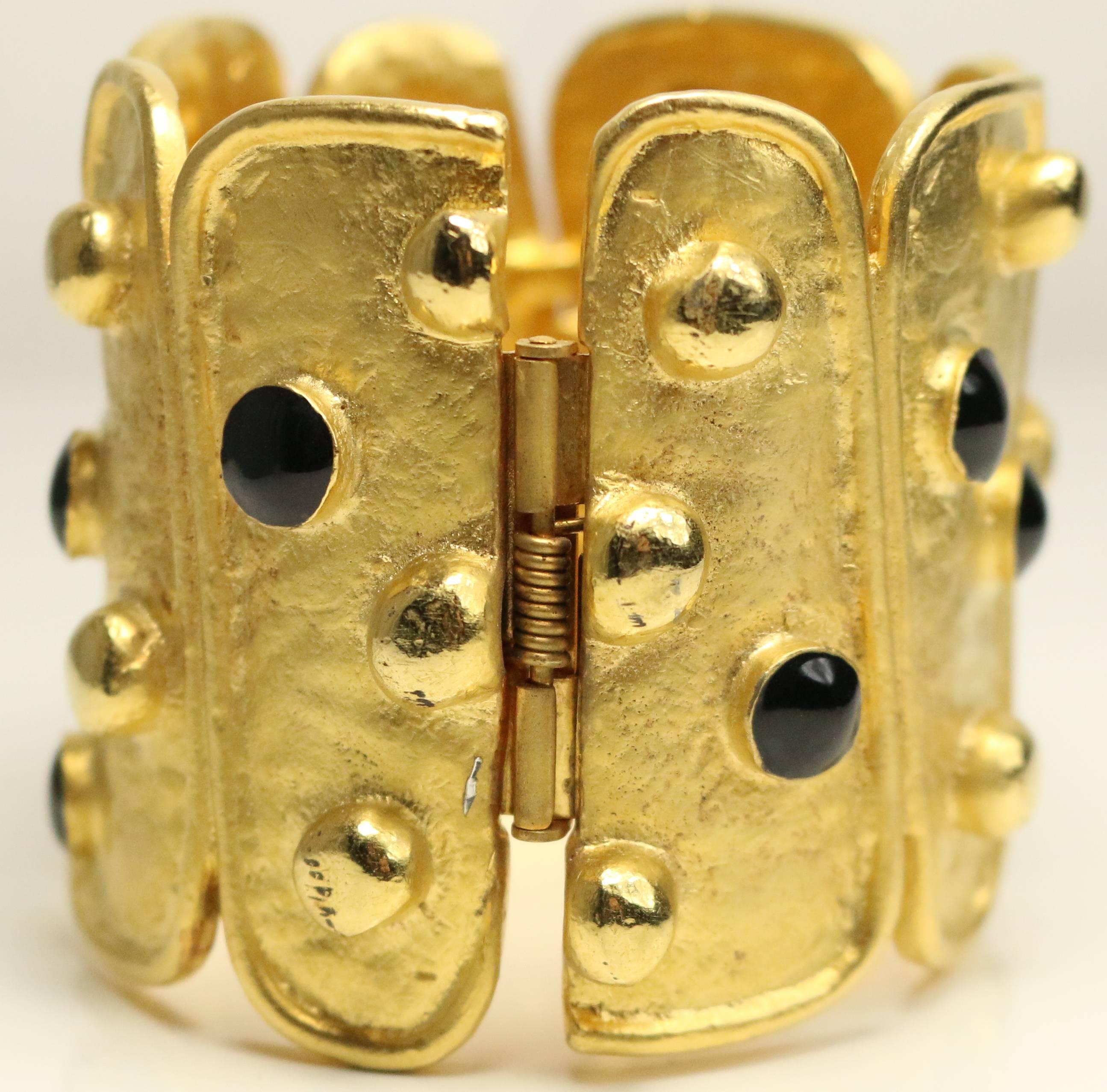 Vintage 80s Black and Gold Metal Wild Cuff Bracelet In Excellent Condition In Sheung Wan, HK